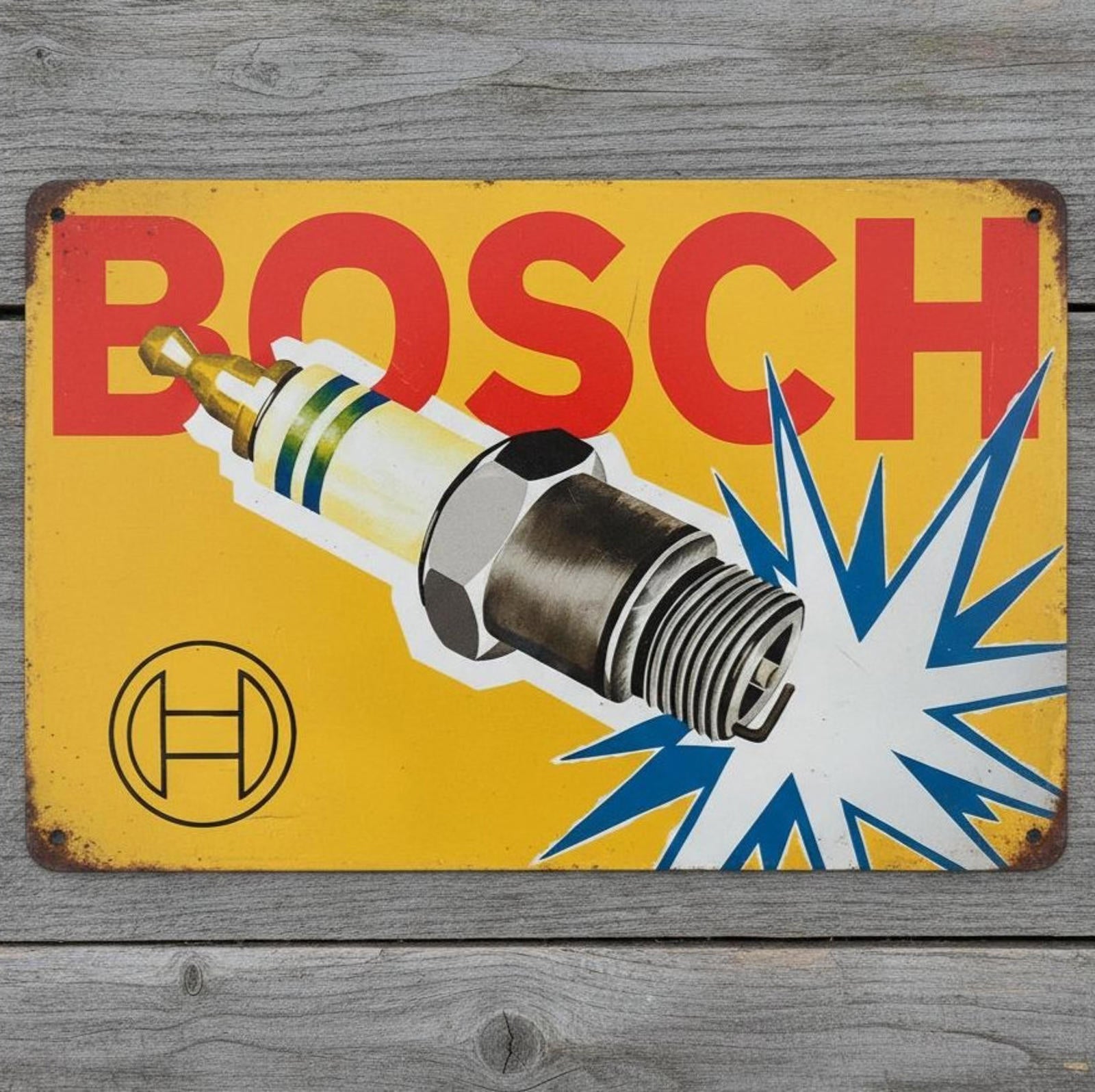 Bosch Spark Plugs 8 x 12 Vintage Novelty Metal Sign Shrink-Wrapped Made In USA