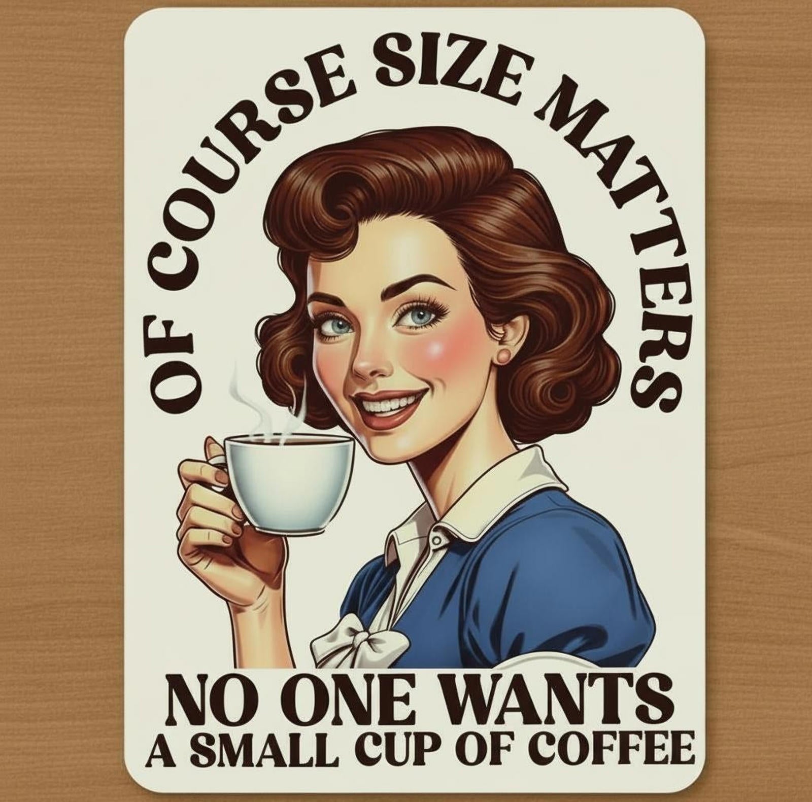 Size Matters Coffee Humor 9.5 x 8 Mouse Pad With Rubber Backing Made In USA