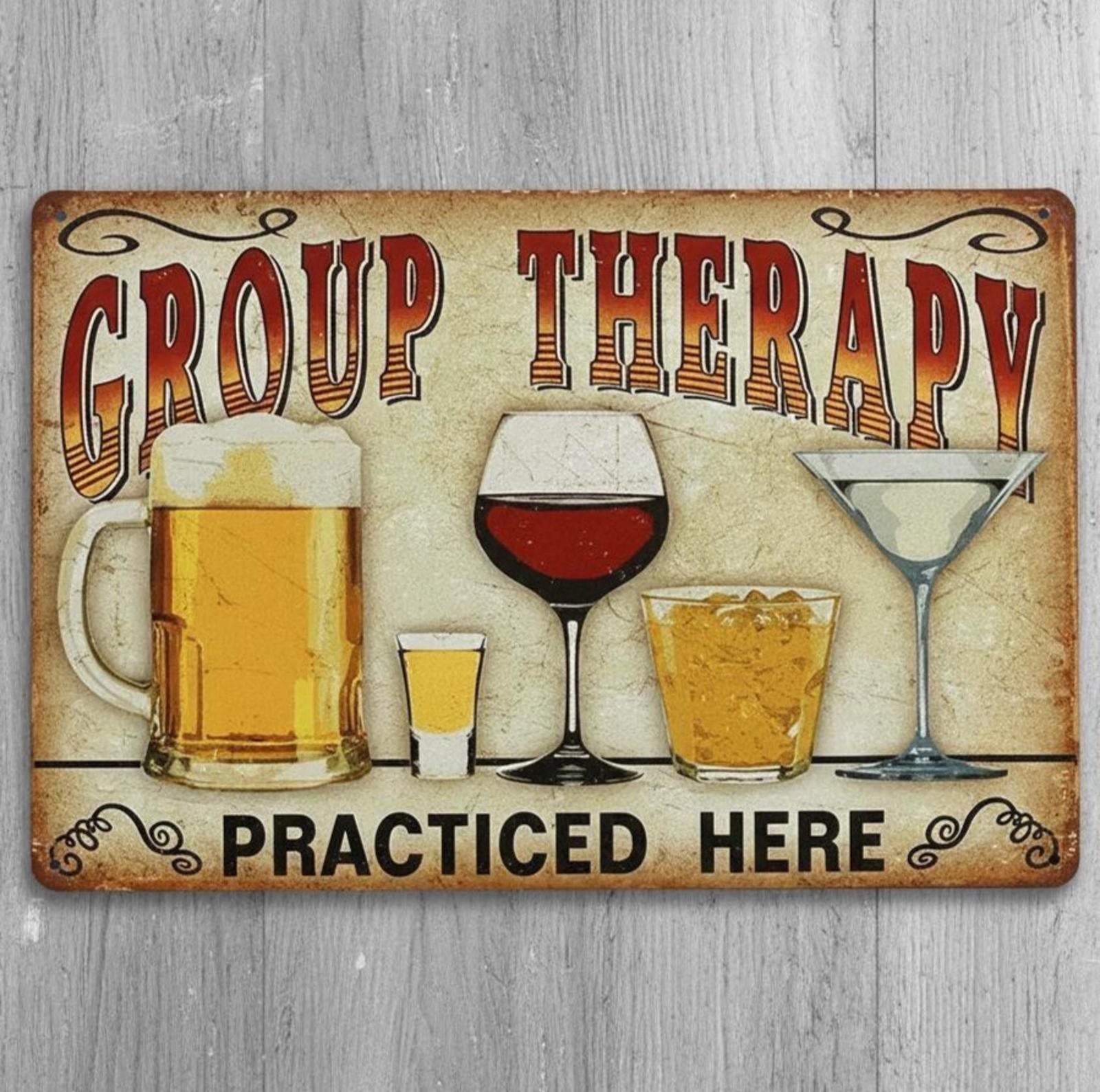 Group therapy Practiced Here 8 x 12 Vintage Novelty Metal Sign Made In USA New!