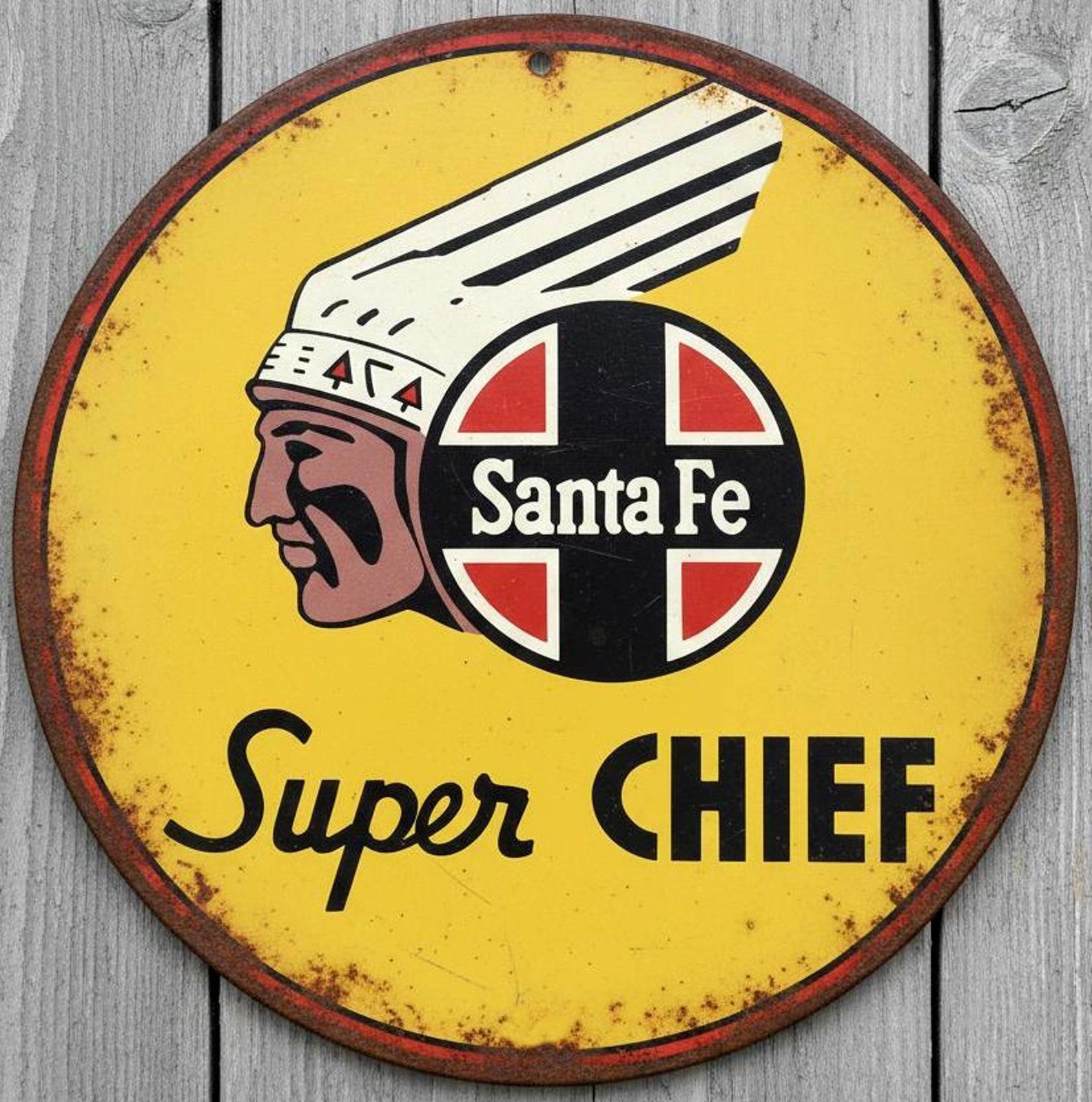 Santa Fe Super Chief Railroad 8" Diameter Novelty Metal Sign Made In USA New!
