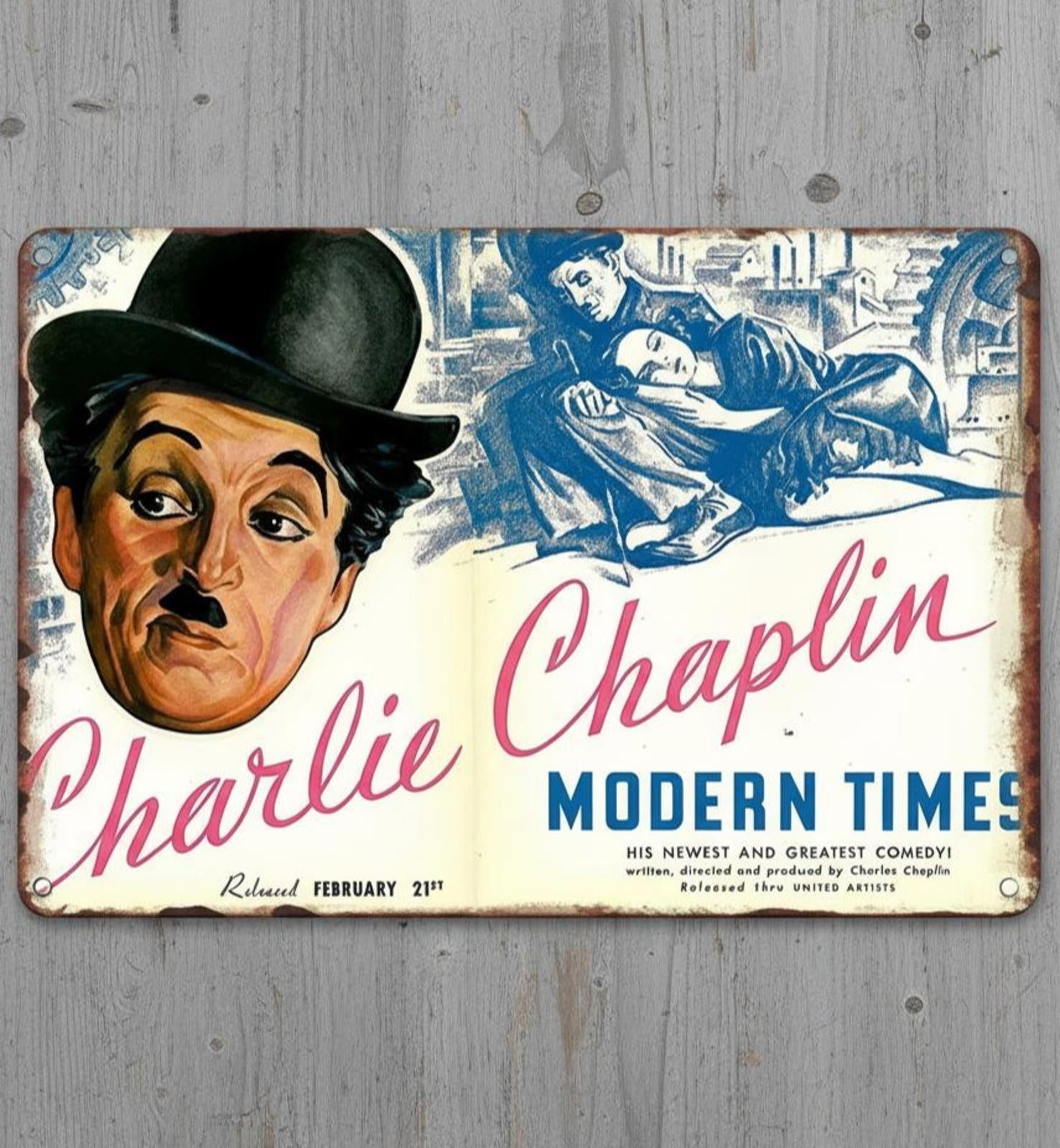 Charlie Chaplin Modern Times Movie 8 x 12 Novelty Metal Sign Made In USA New!