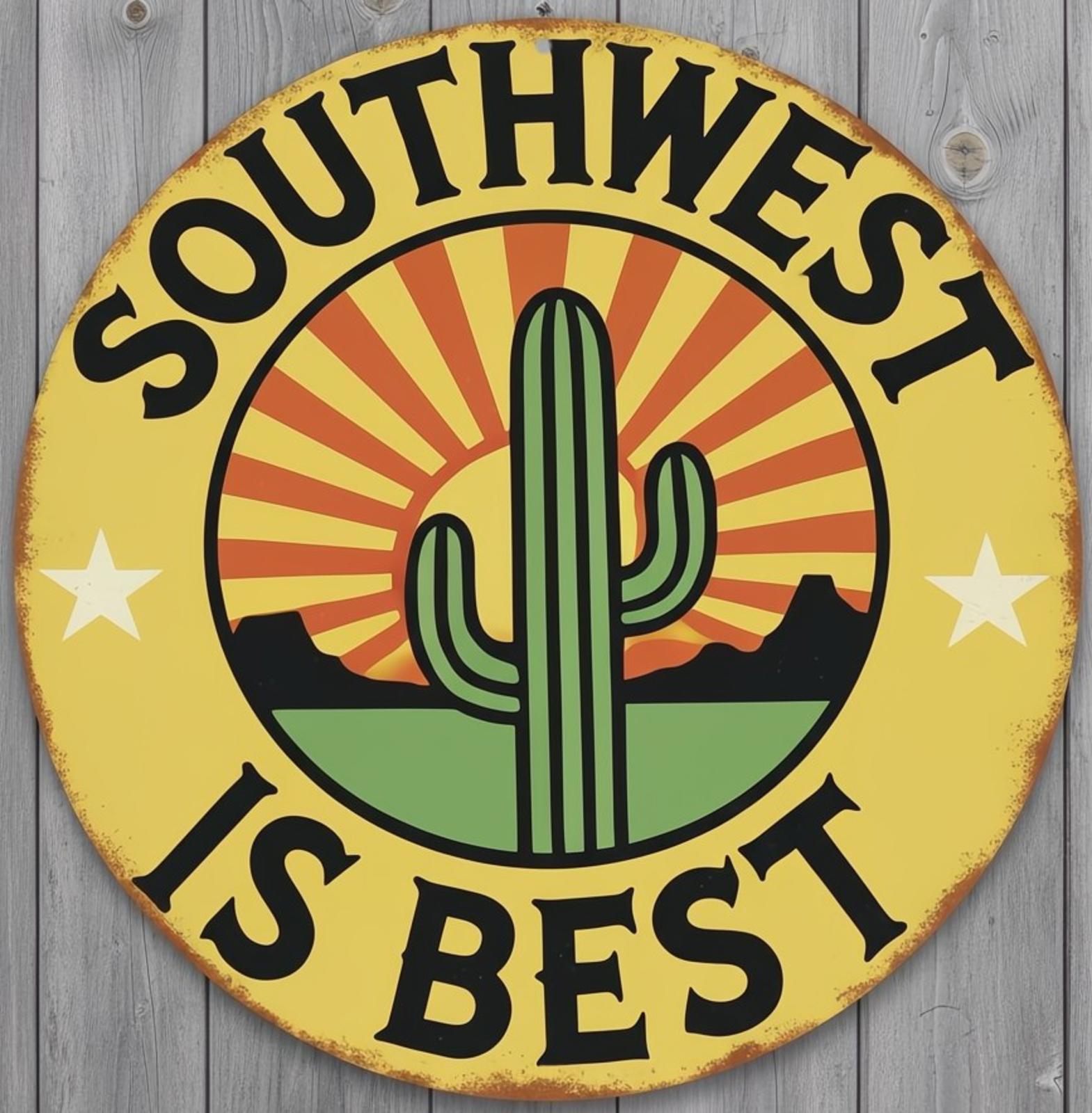 Southwest Is Best 8" Diameter Novelty Metal Sign Made In USA New!