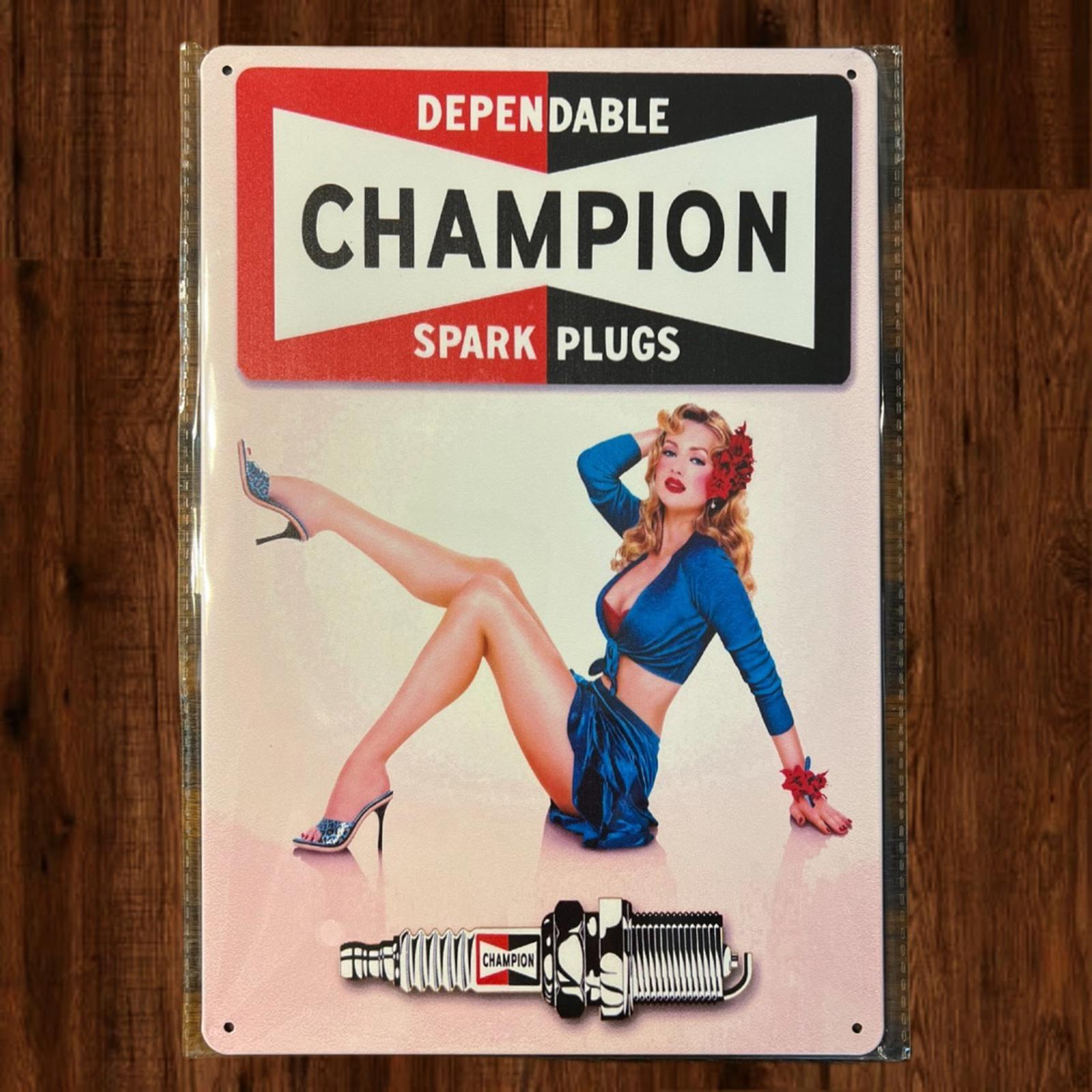 Champion Spark Plugs 8 x 12 Vintage Novelty Metal Sign Shrink-Wrapped New!