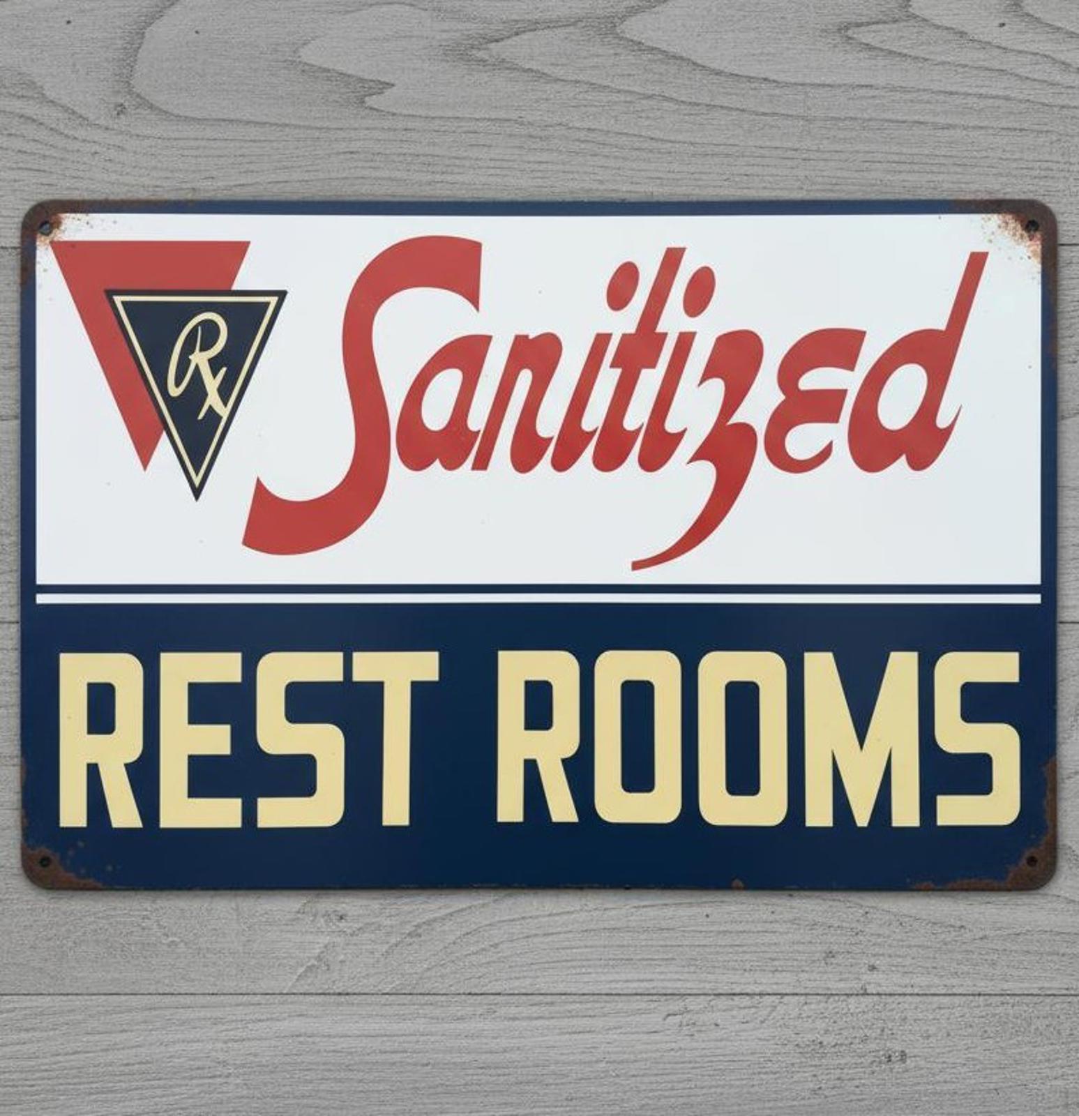 Sanitized Rest Rooms 8 x 12 Vintage Novelty Metal Sign Made In USA New!