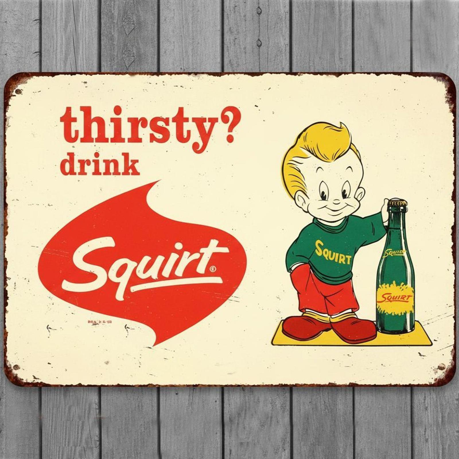 Thirsty? Drink Squirt Soda 8 x 12 Vintage Novelty Metal Sign Made In USA New!