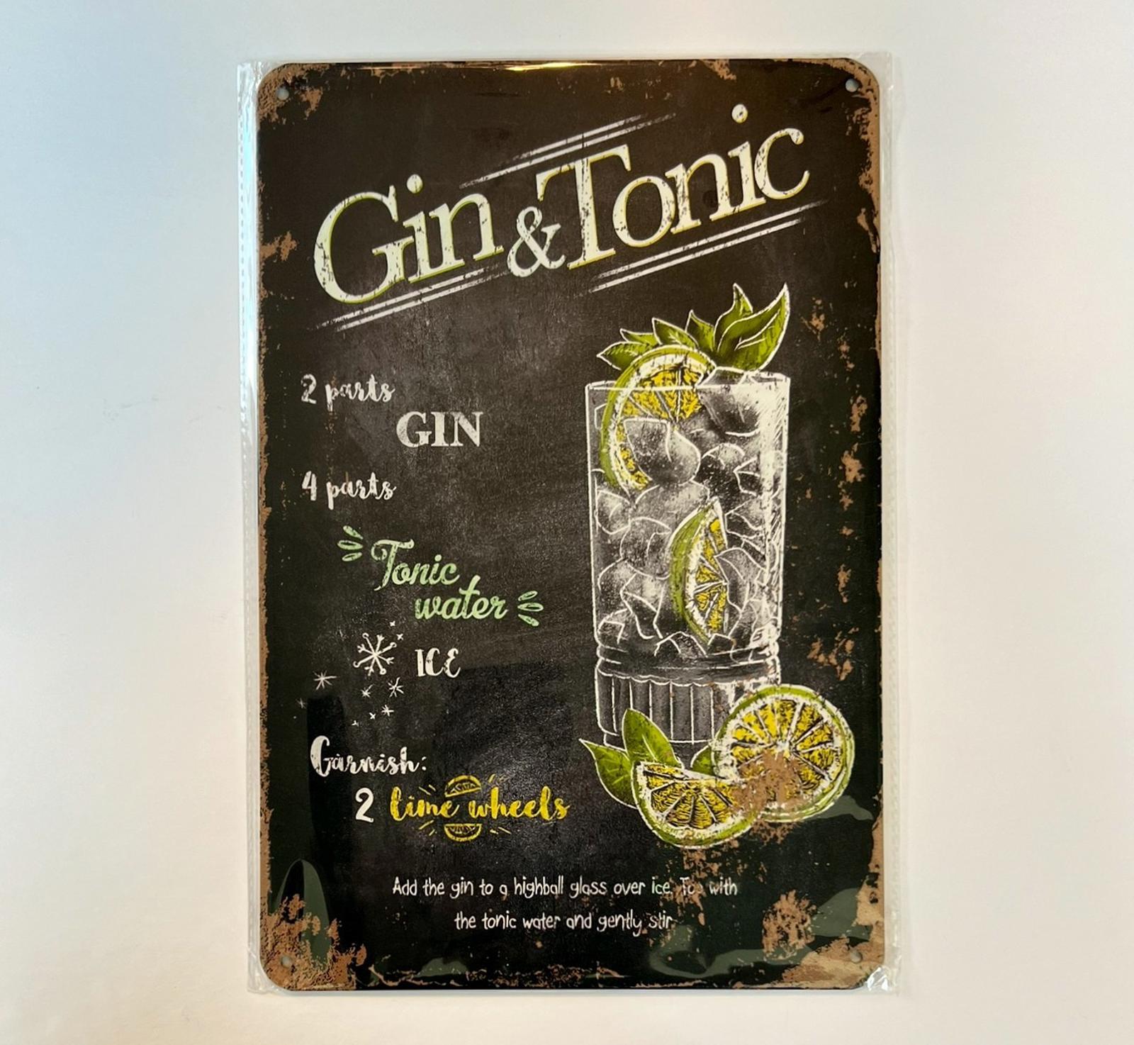 Mixed Drinks Gin & Tonic 8 x 12 Novelty Metal Sign New!