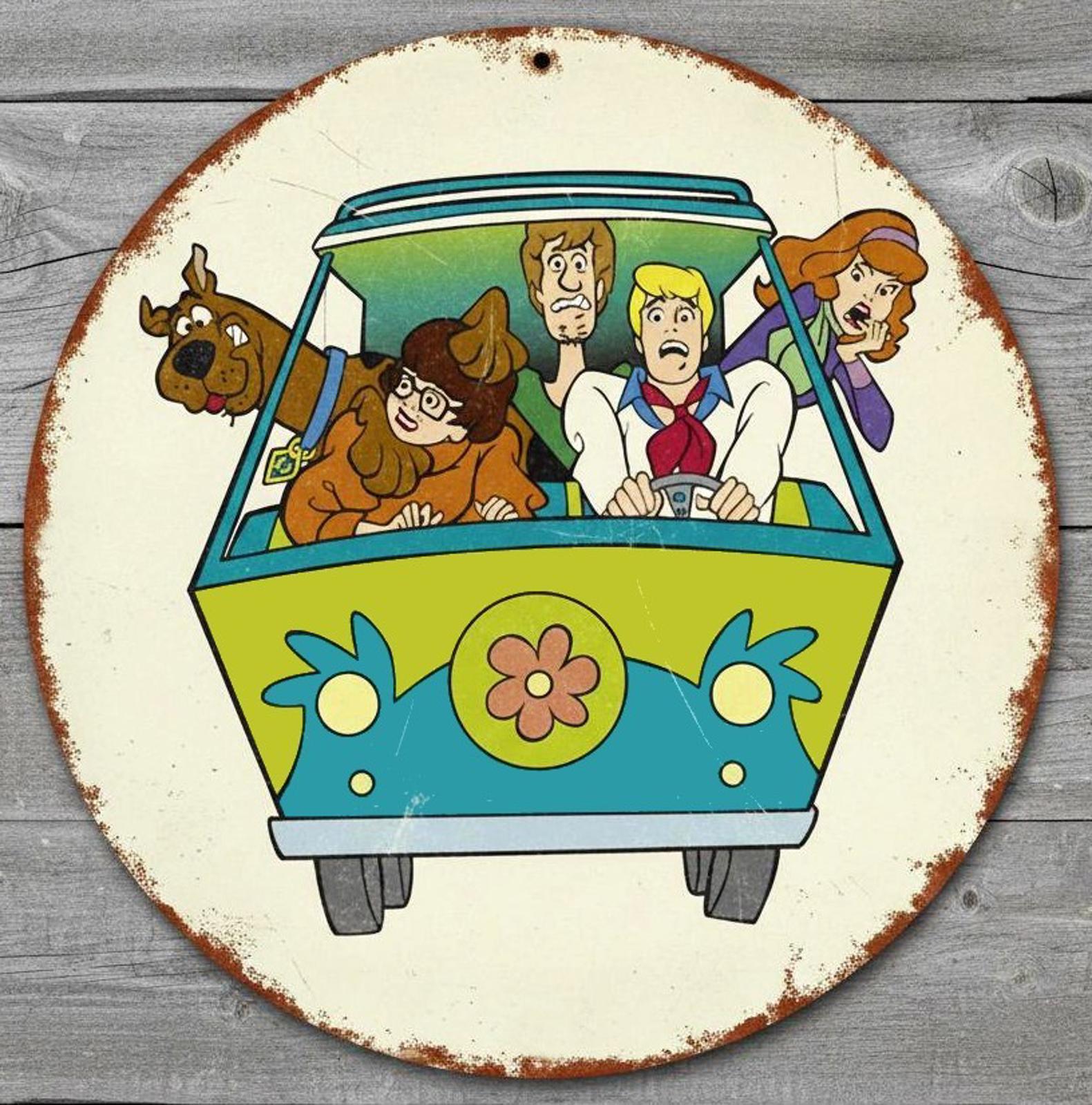 Scooby-Doo Mystery Machine 8" Diameter Vintage Novelty Metal Sign Made In USA