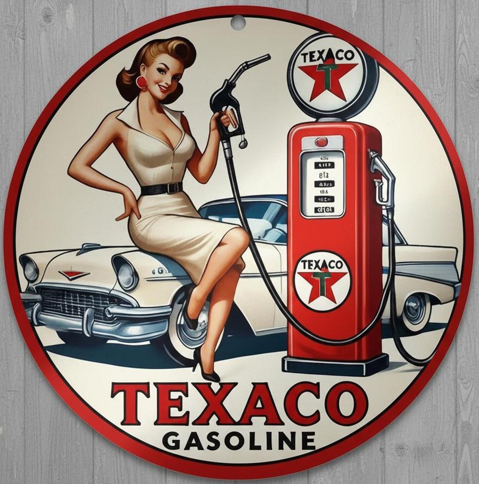 Texaco Gasoline Filling Station 12" Diameter Novelty Metal Sign Made In USA