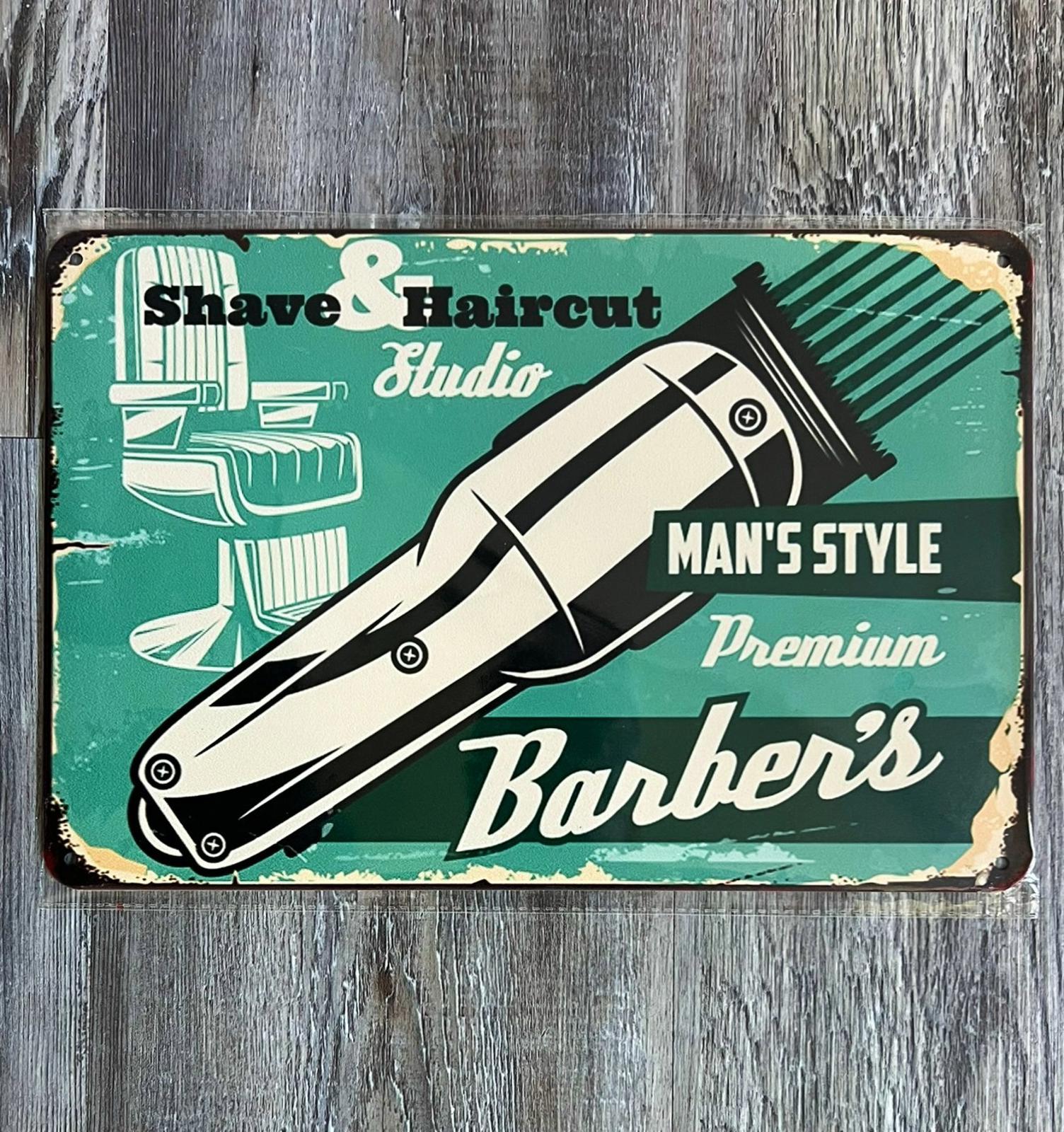 Barber's Shave & Haircut Studio 8 x 12 Vintage Novelty Metal Sign New!