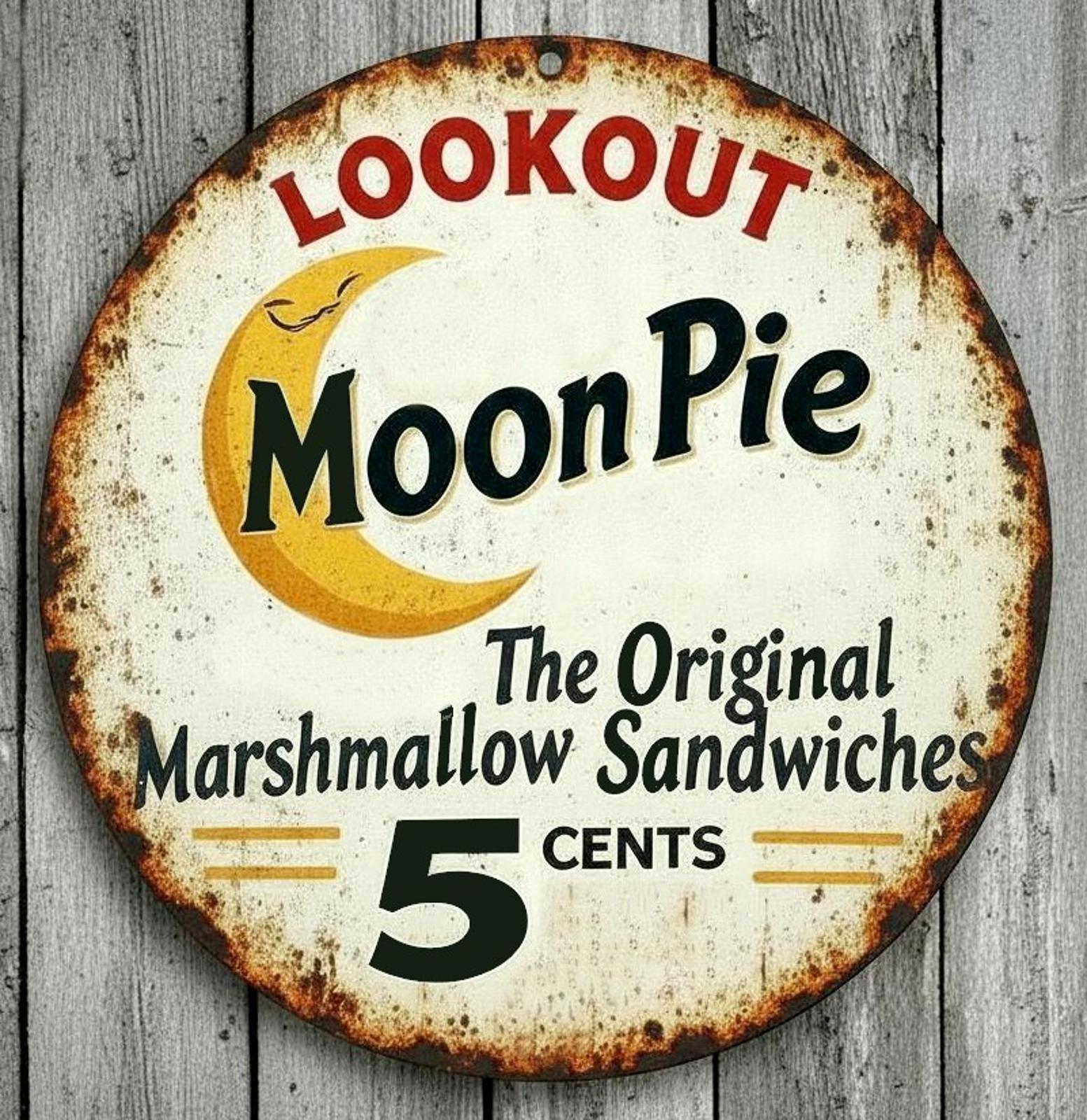 Moon Pie 5 Cents 12" Diameter Vintage Novelty Metal Sign Made In USA