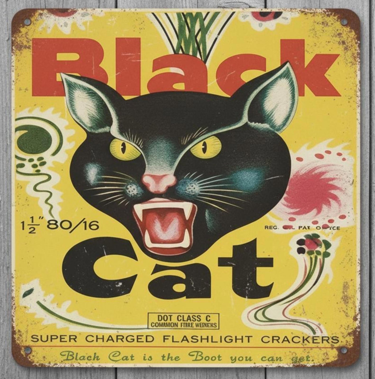 Black Cat Fire Crackers 12 x 12 Square Vintage Novelty Metal Sign Made In USA