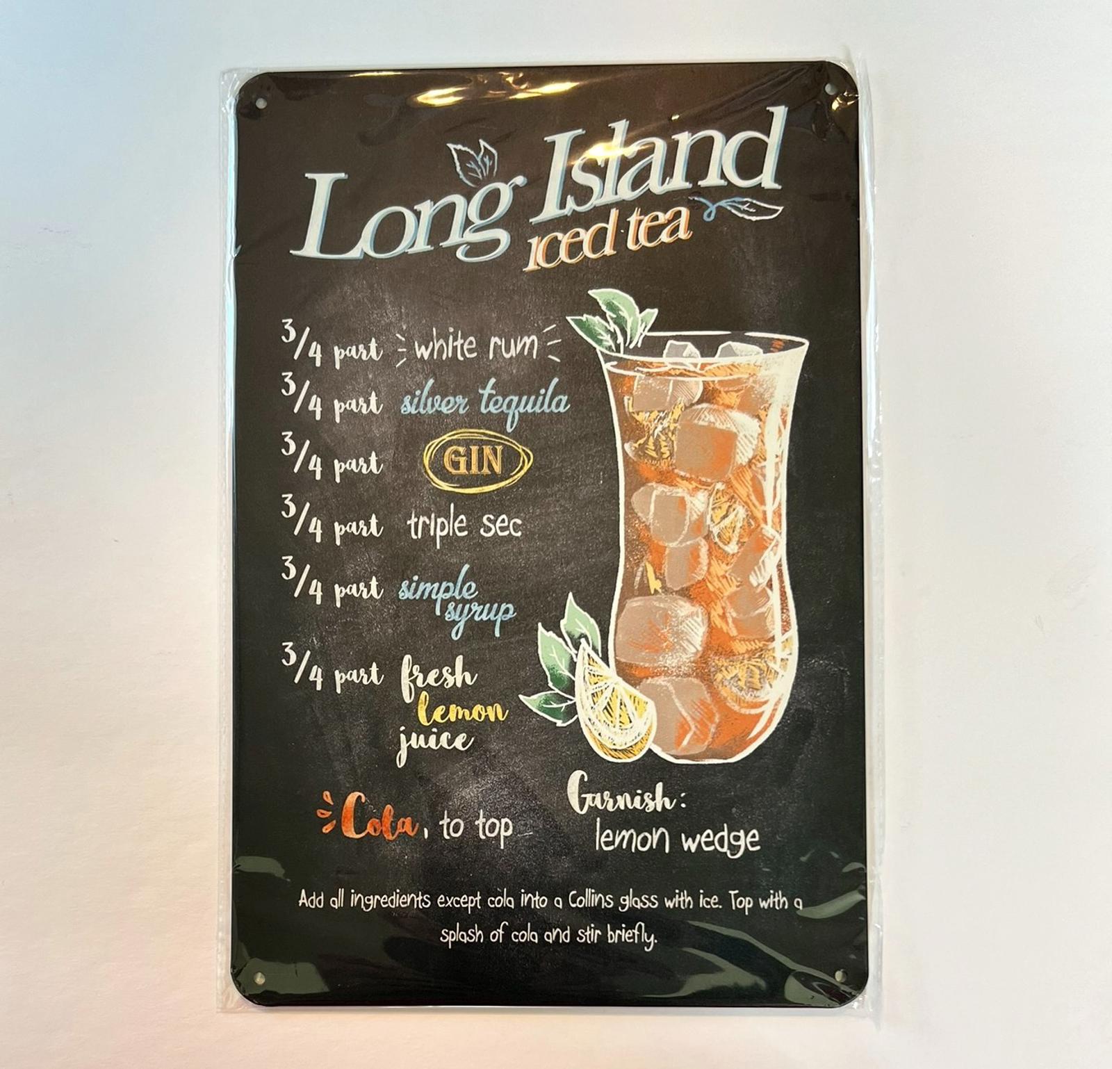Mixed Drinks Long Island Iced Tea 8 x 12 Novelty Metal Sign New!