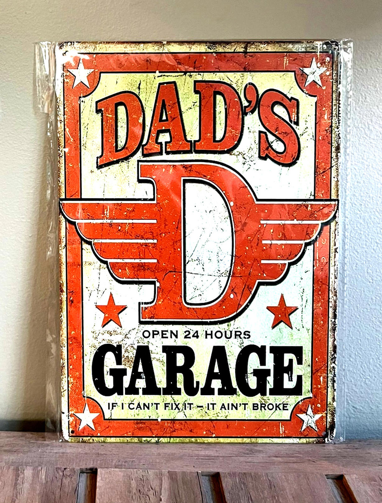 Dad's Garage Open 24 Hours 8 x 12 Novelty Metal Sign New Shrink-wrapped