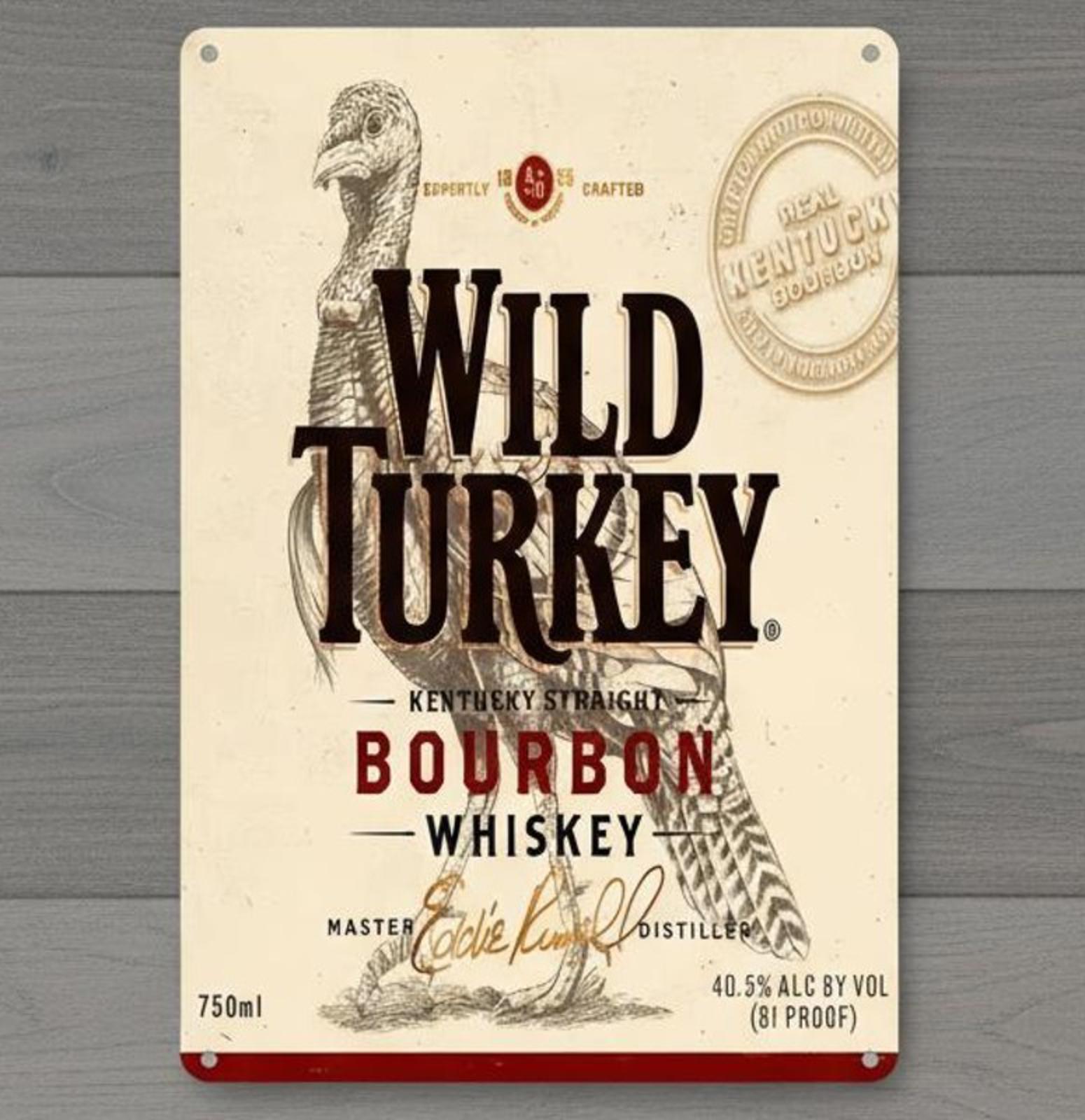 Wild Turkey Kentucky Straight Bourbon 8 x 12 Vintage Novelty Metal Sign New!