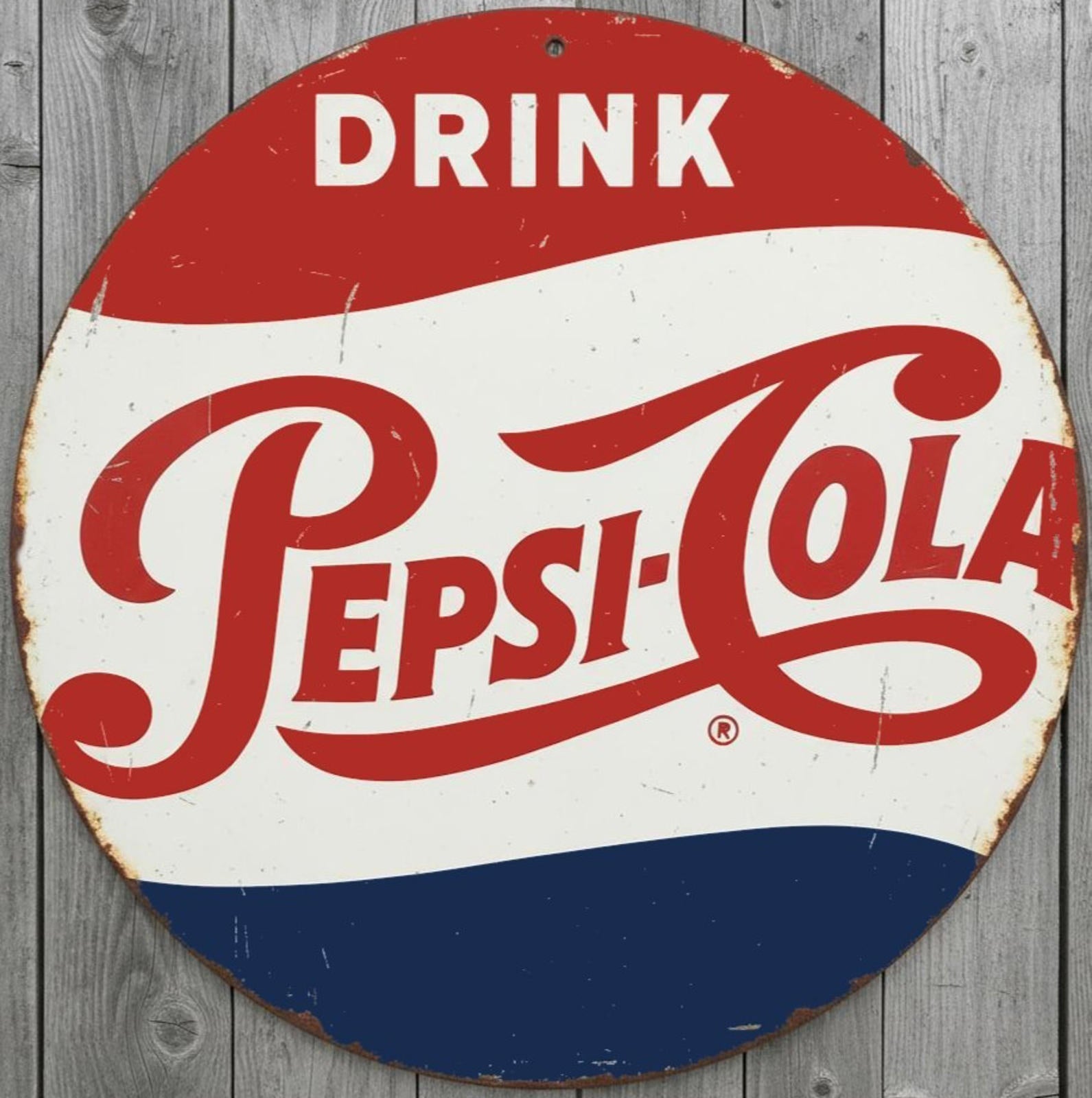 Drink Pepsi-Cola 12" Diameter Vintage Novelty Metal Sign Made In USA
