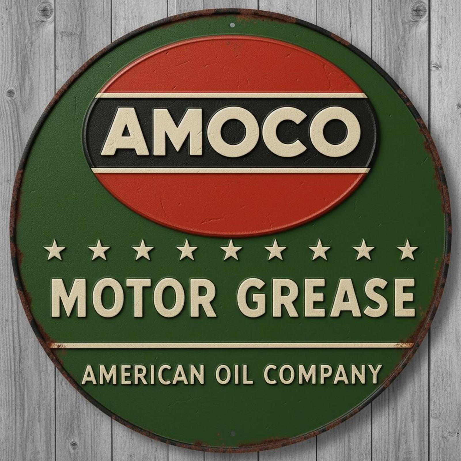 Amoco Motor Grease 8" Diameter Novelty Metal Sign Made In USA New!