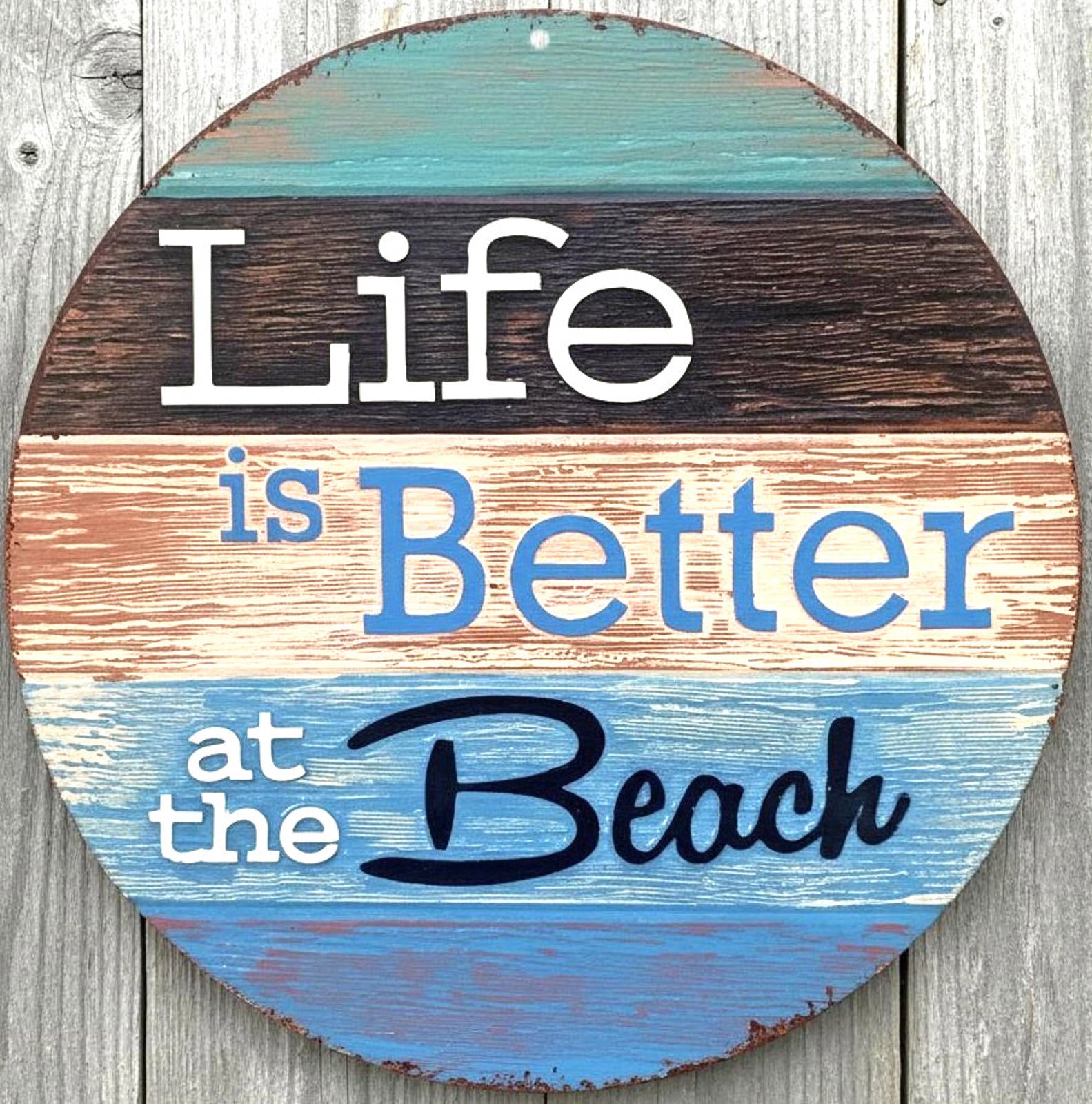 Life Is Better At the Beach 8" Diameter Vintage Novelty Metal Sign Made In USA