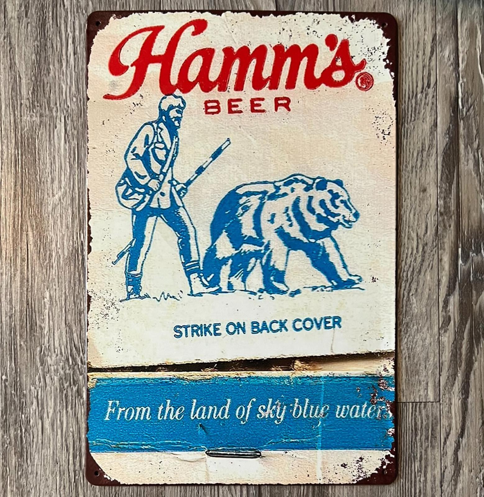 Hamm's Beer Land Of Sky Blue Waters Matchbook 8 x 12 Novelty Metal Sign New!