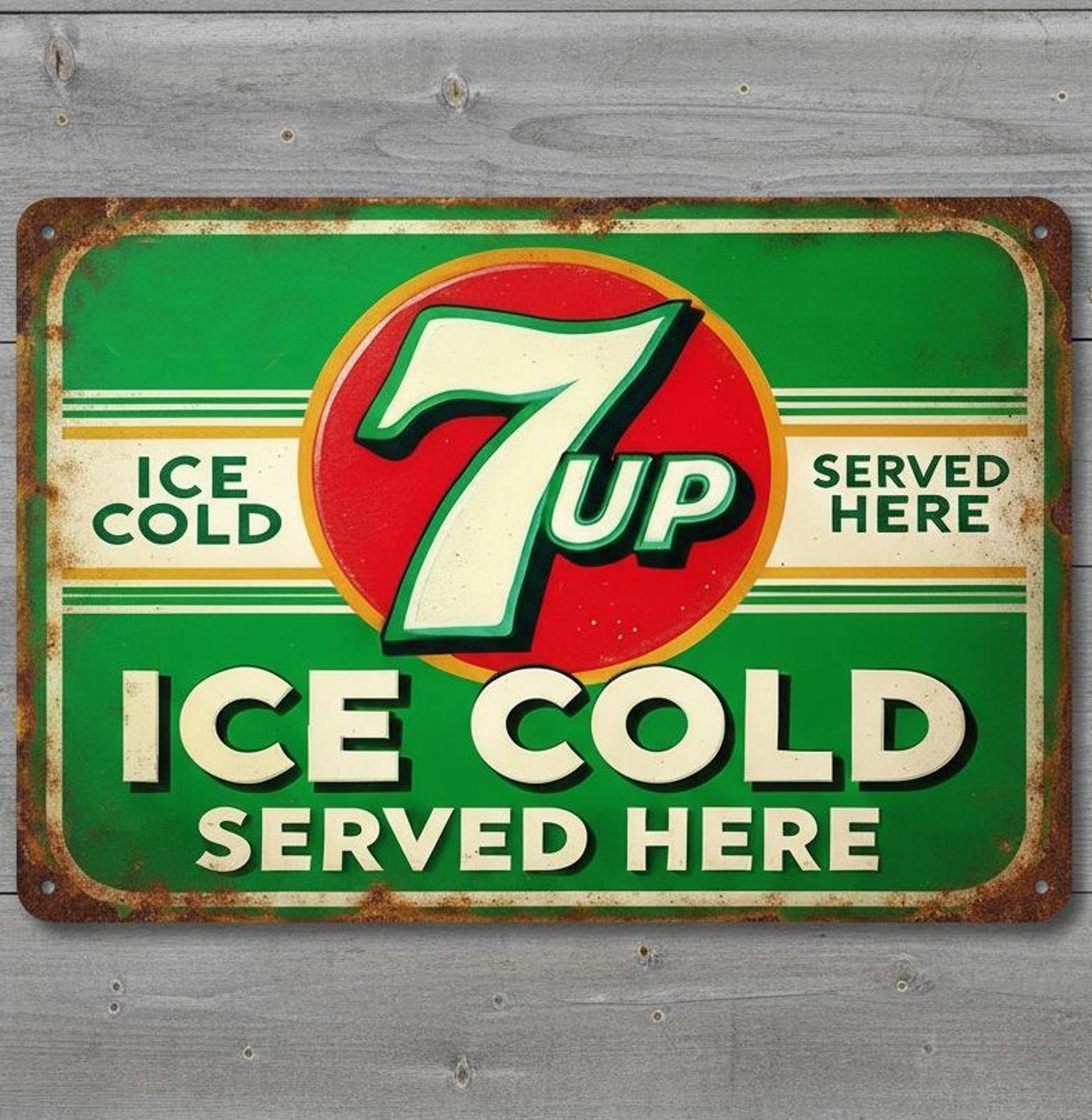 Ice Cold 7up Served Here 8 x 12 Vintage Novelty Metal Sign New Shrink-wrapped
