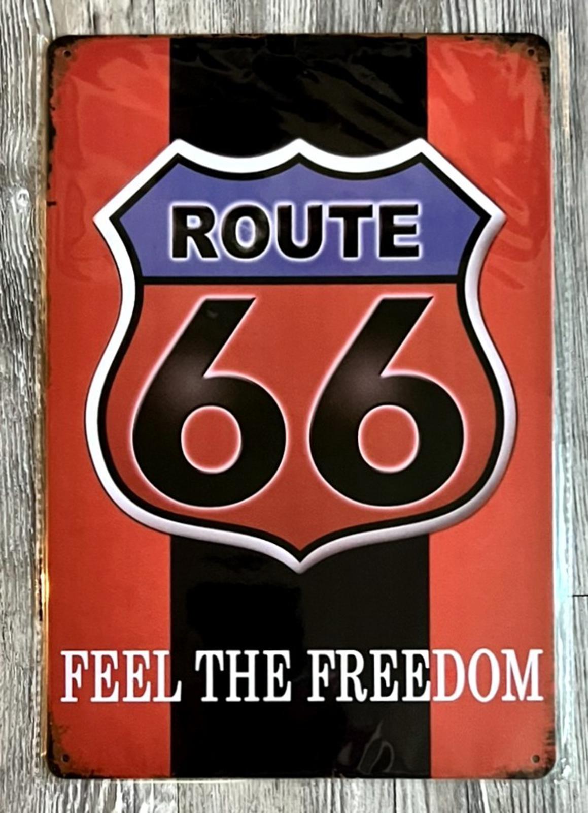 Route 66 Feel The Freedom 8 x 12 Novelty Metal Sign New Shrink-wrapped