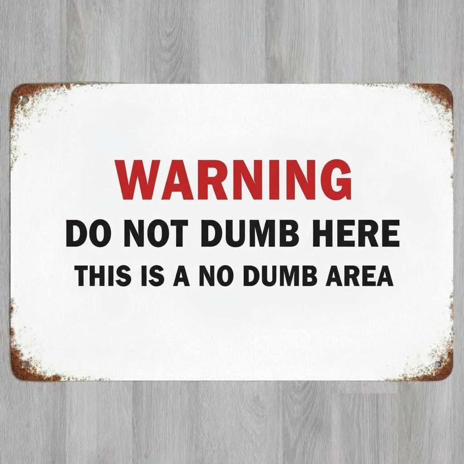 This Is A No Dumb Area Humor 8 x 12 Vintage Novelty Metal Sign Made In USA
