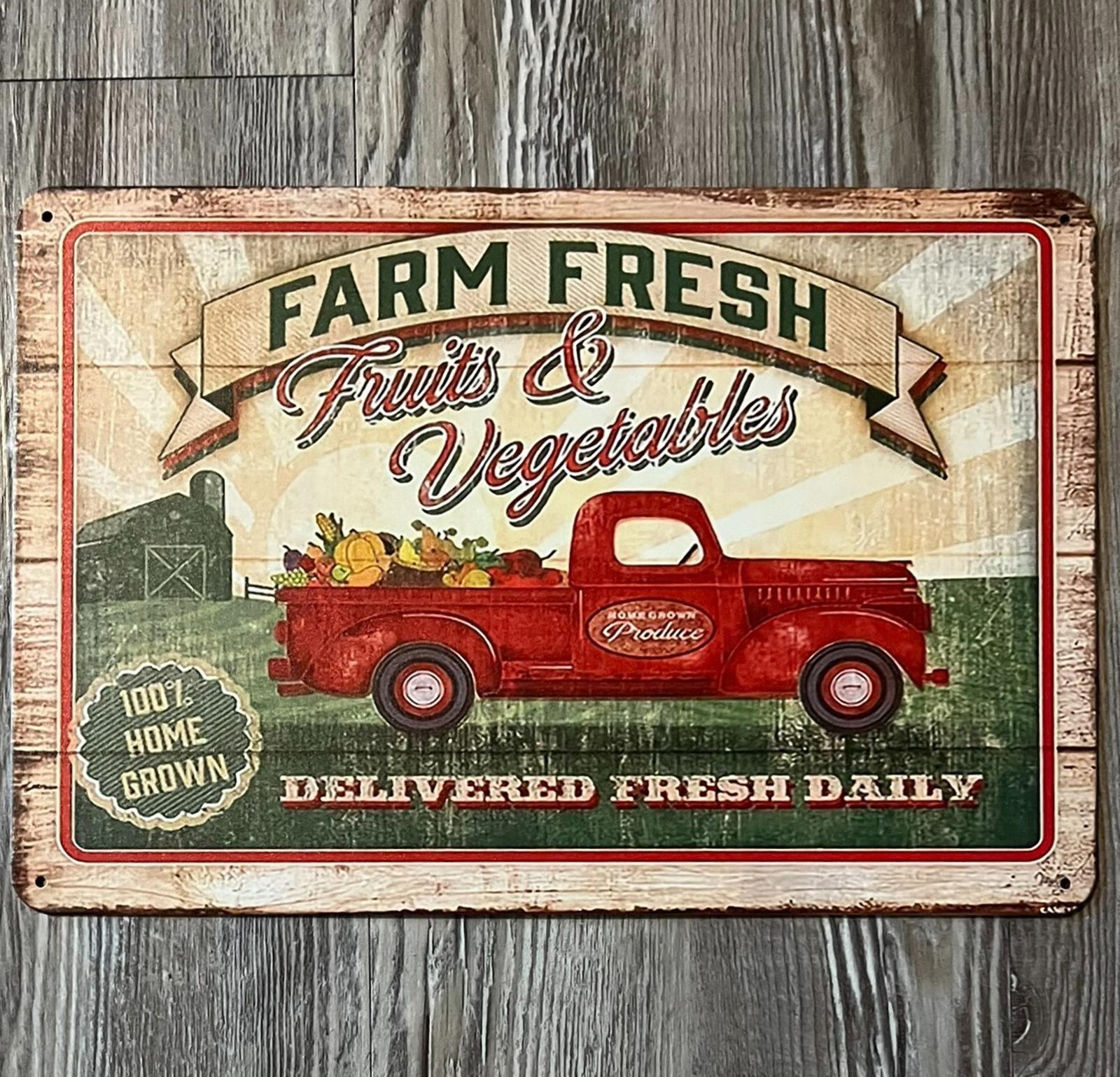 Farm Fresh Fruits & Vegetables 8 x 12 Vintage Novelty Metal Sign New!