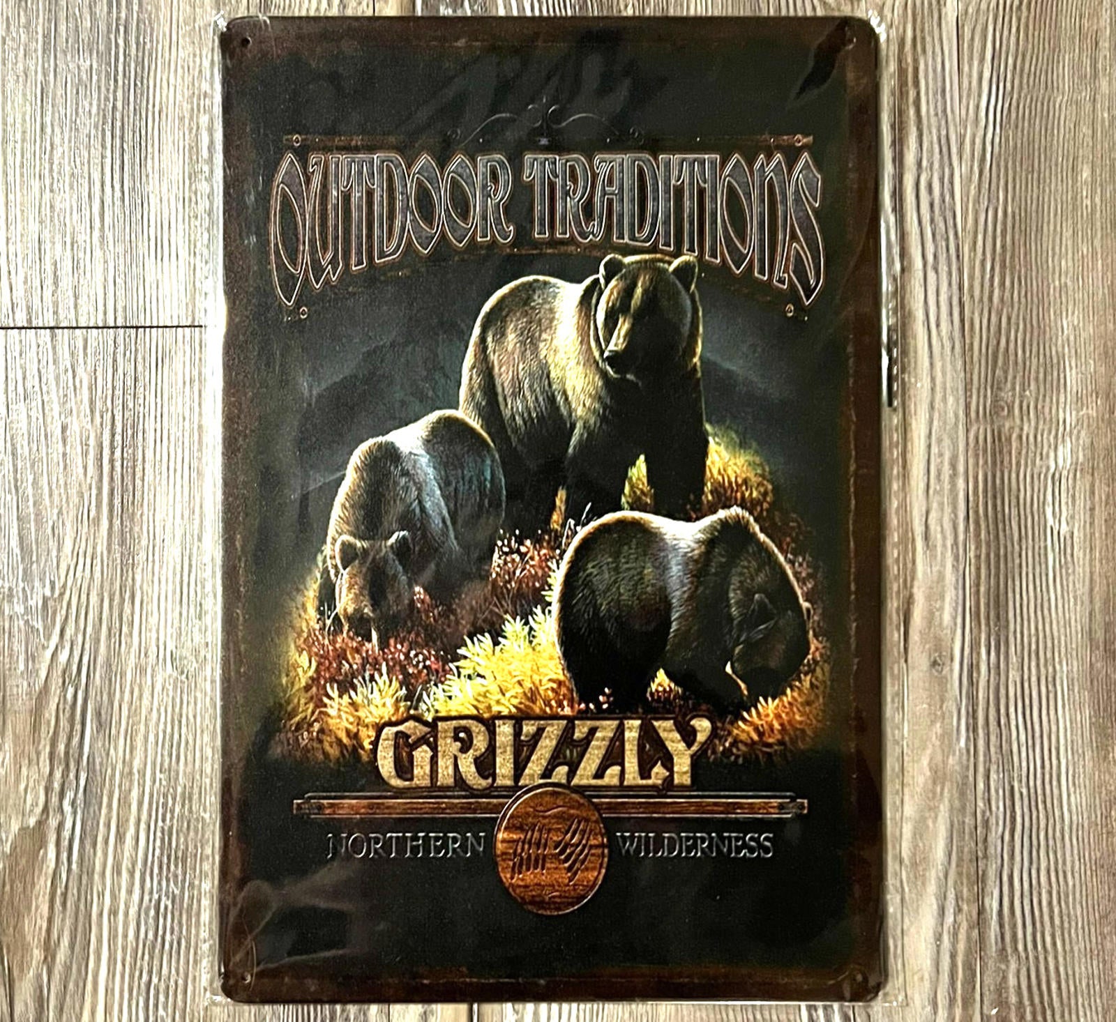 Outdoor Traditions Grizzly 8 x 12 Vintage Novelty Metal Sign Shrink-Wrapped New!
