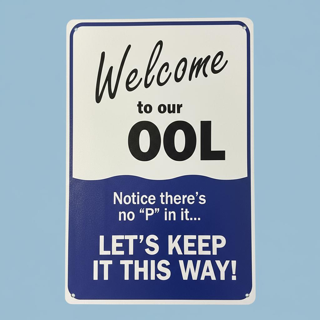 Welcome To Our OOL - Notice There's No Pee In It Novelty Metal Sign 12" x 8"