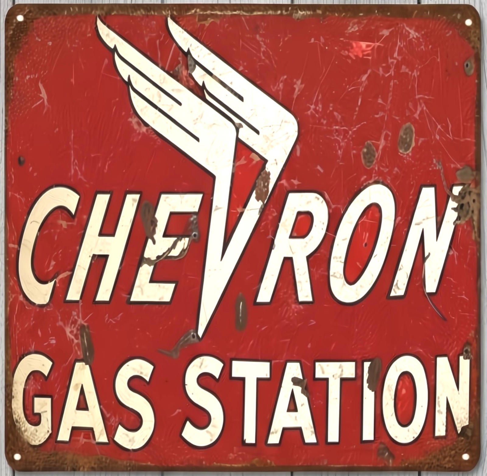Chevron Gas Station 12 x 12 Square Vintage Novelty Metal Sign Made In USA New!