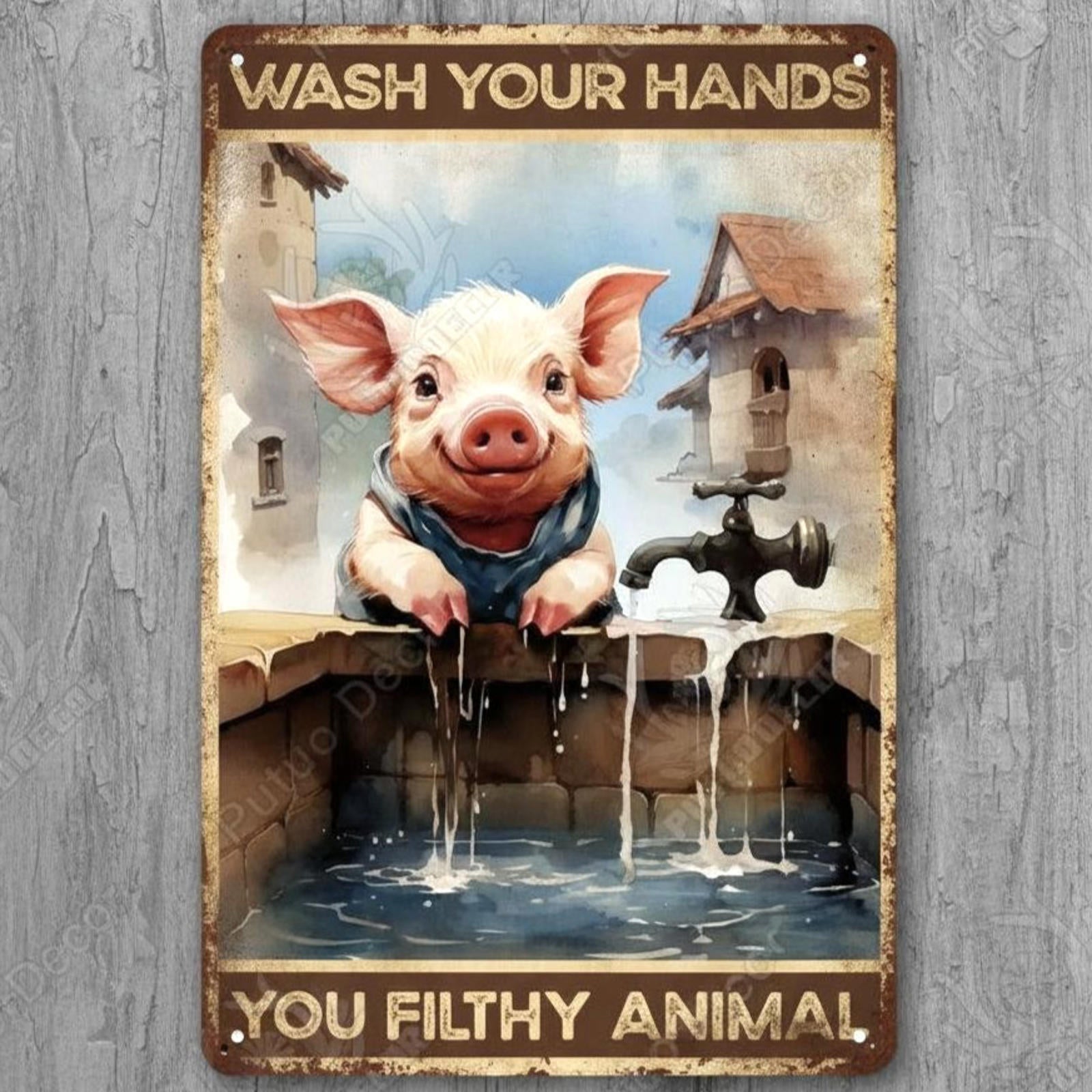 Wach Your Hands You Filthy Animal 8 x 12 Vintage Novelty Metal Sign Made In USA