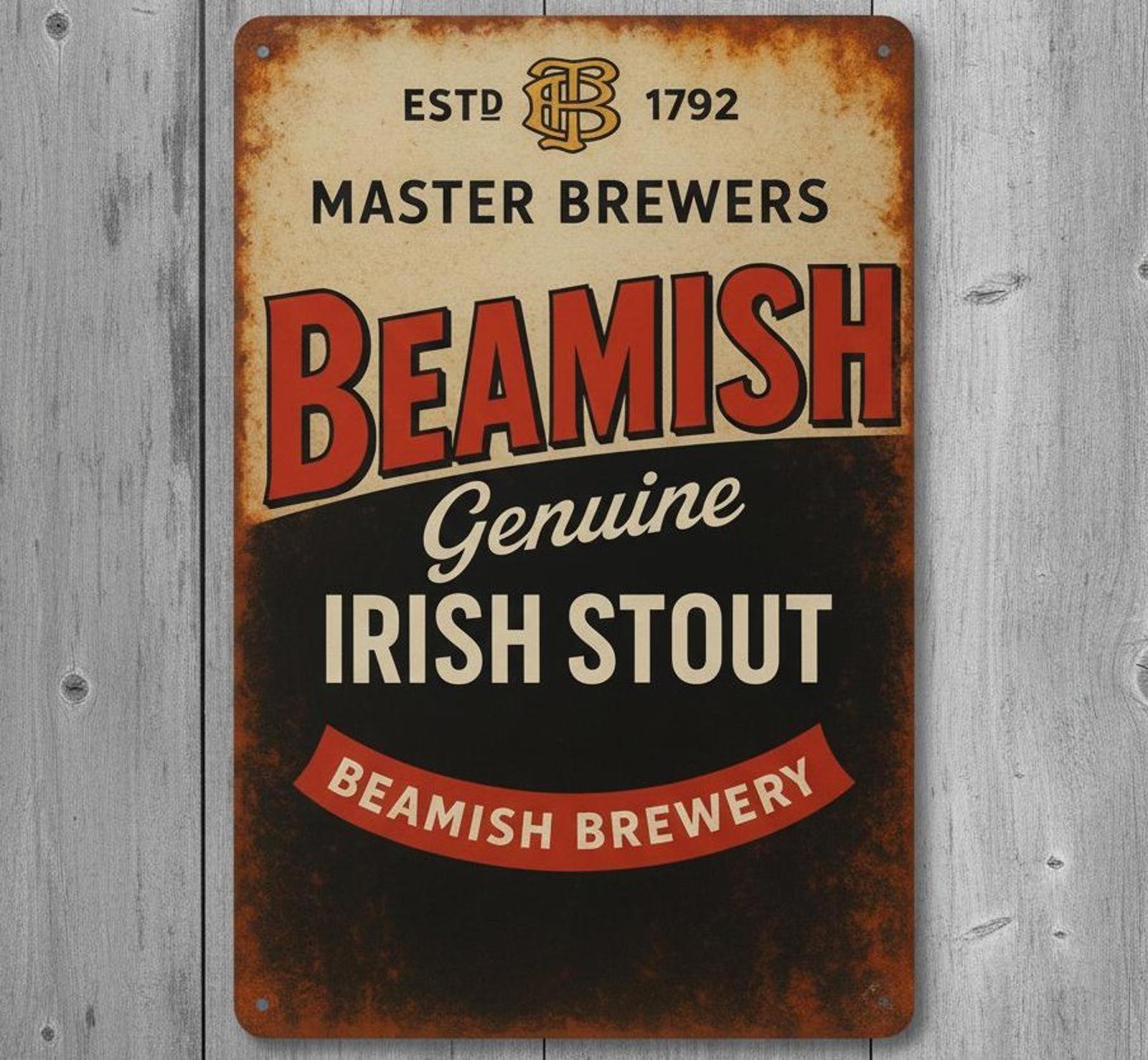 Beamish Genuine Irish Stout Beer 8 x 12 Vintage Novelty Metal Sign Made In USA