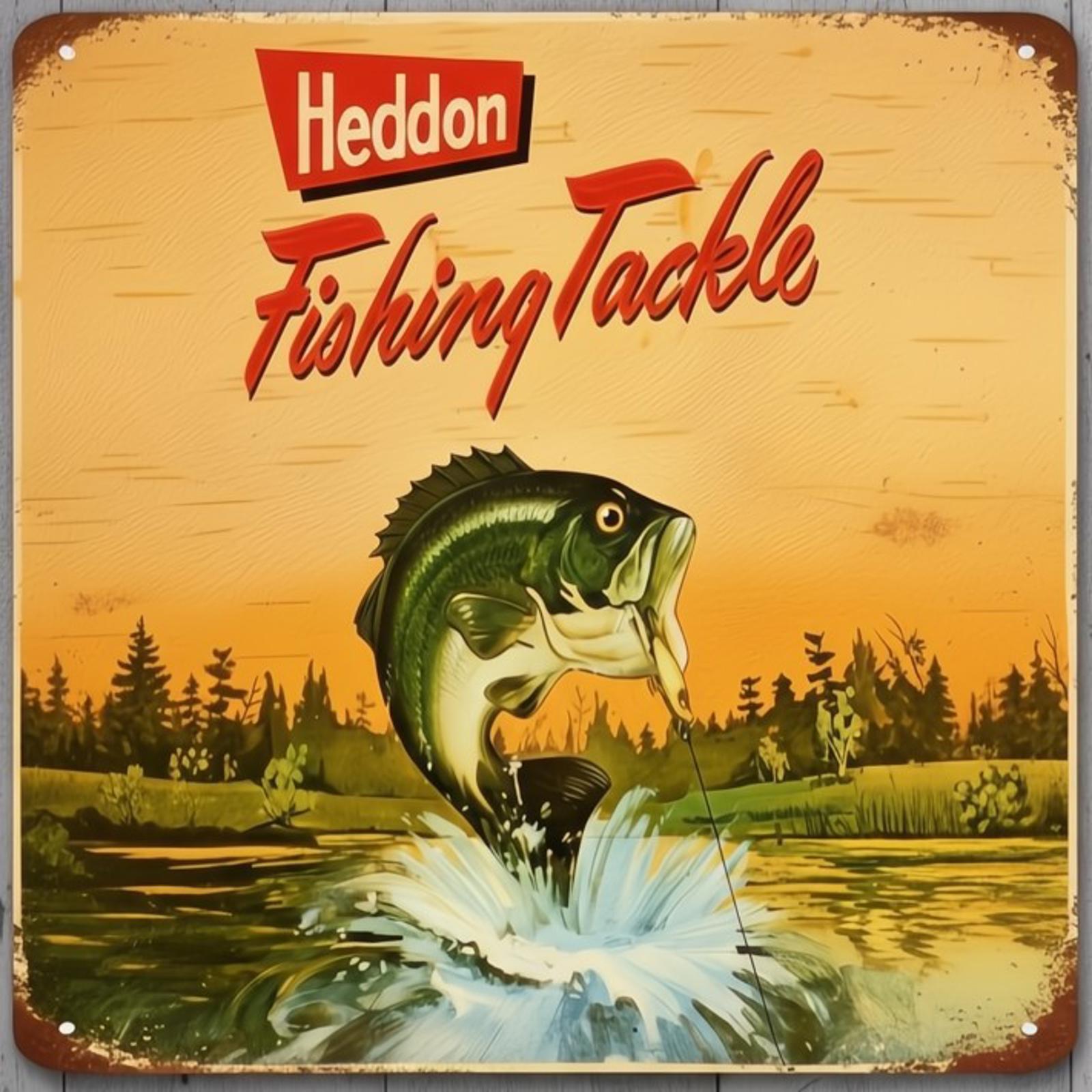 Heddon Fishing Tackle 12 x 12 Square Vintage Novelty Metal Sign Made In USA New!