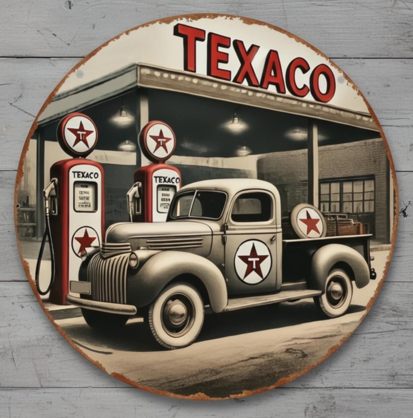 Texaco Filling Station 12" Diameter Vintage Novelty Metal Sign Made In USA New!
