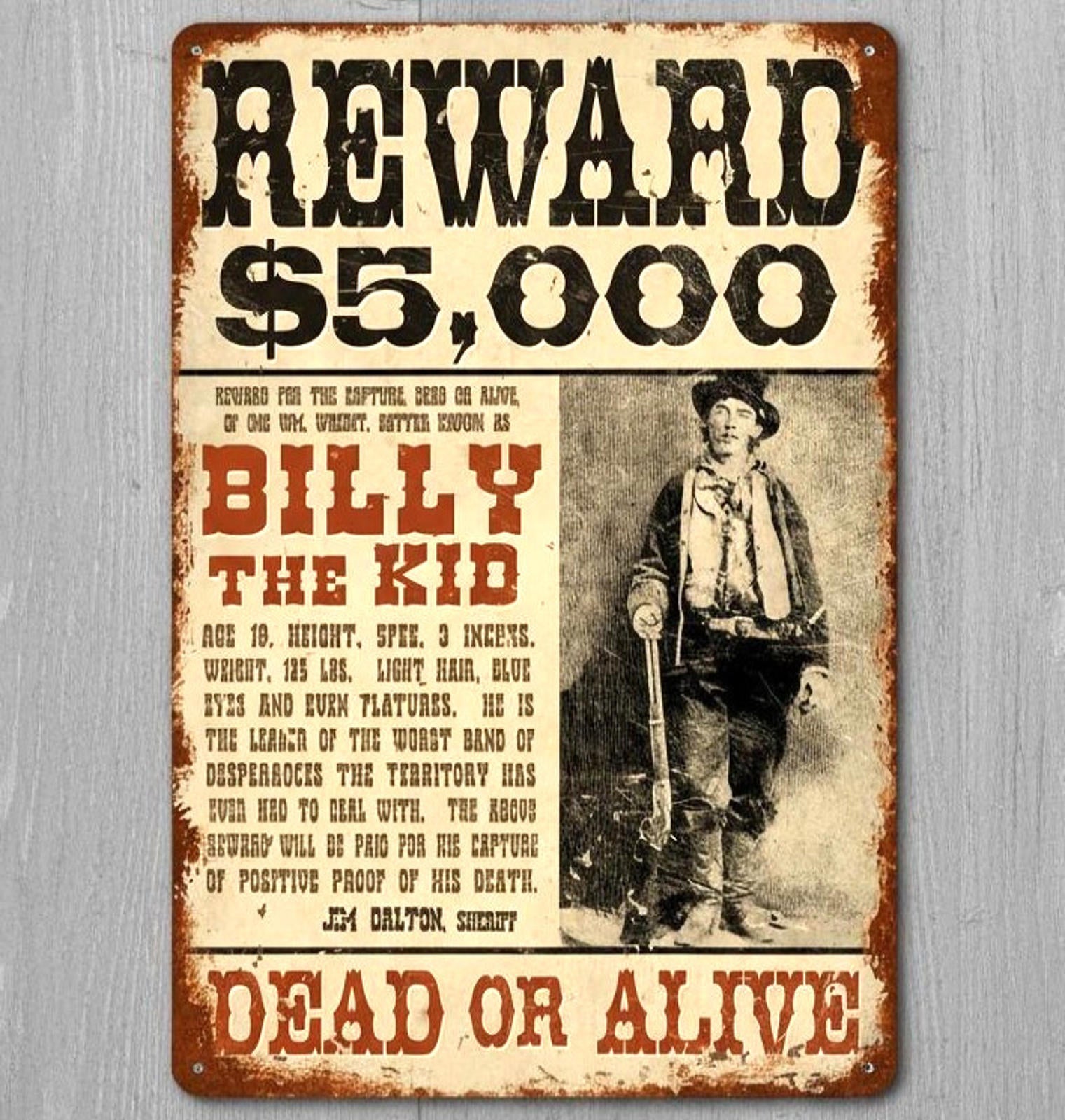 Billy The Kid Wanted Poster 8 x 12 Vintage Novelty Metal Sign Made In USA New!