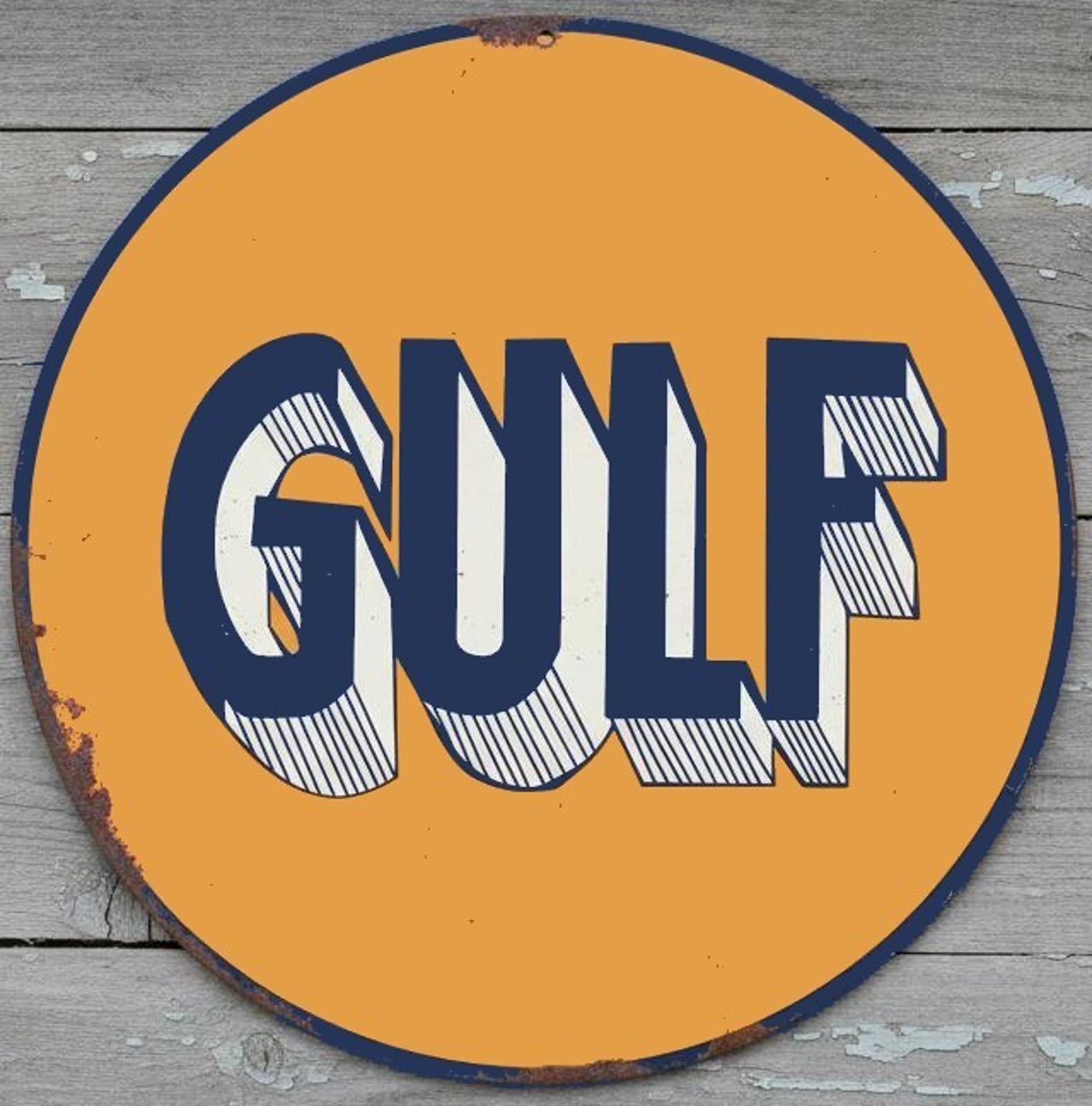 Gulf Gas & Oil 8" Diameter Vintage Novelty Metal Sign Made In USA New!