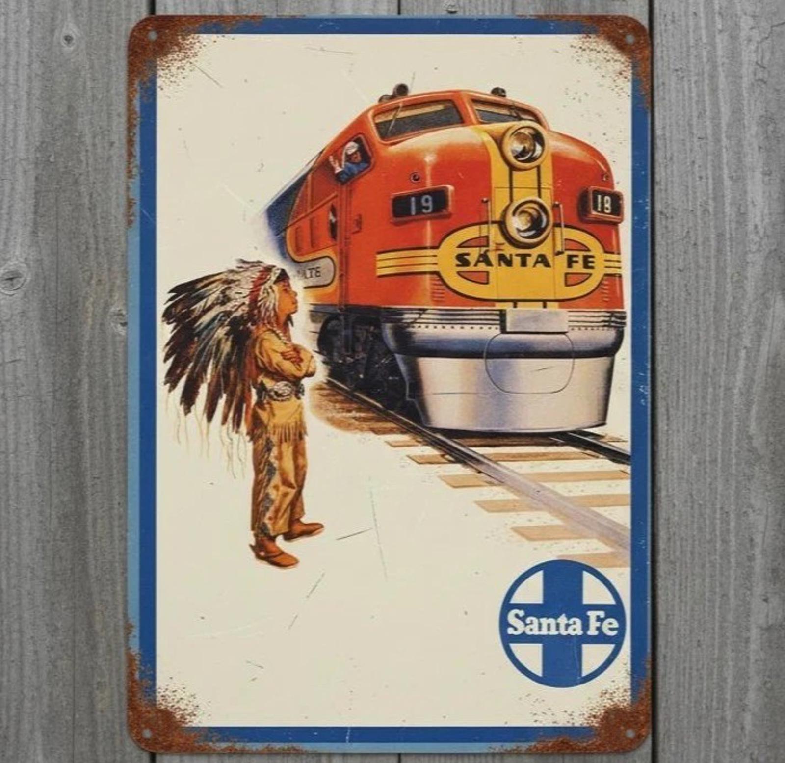 Santa Fe Big Chief Railroad 8 x 12 Vintage Novelty Metal Sign Made In USA