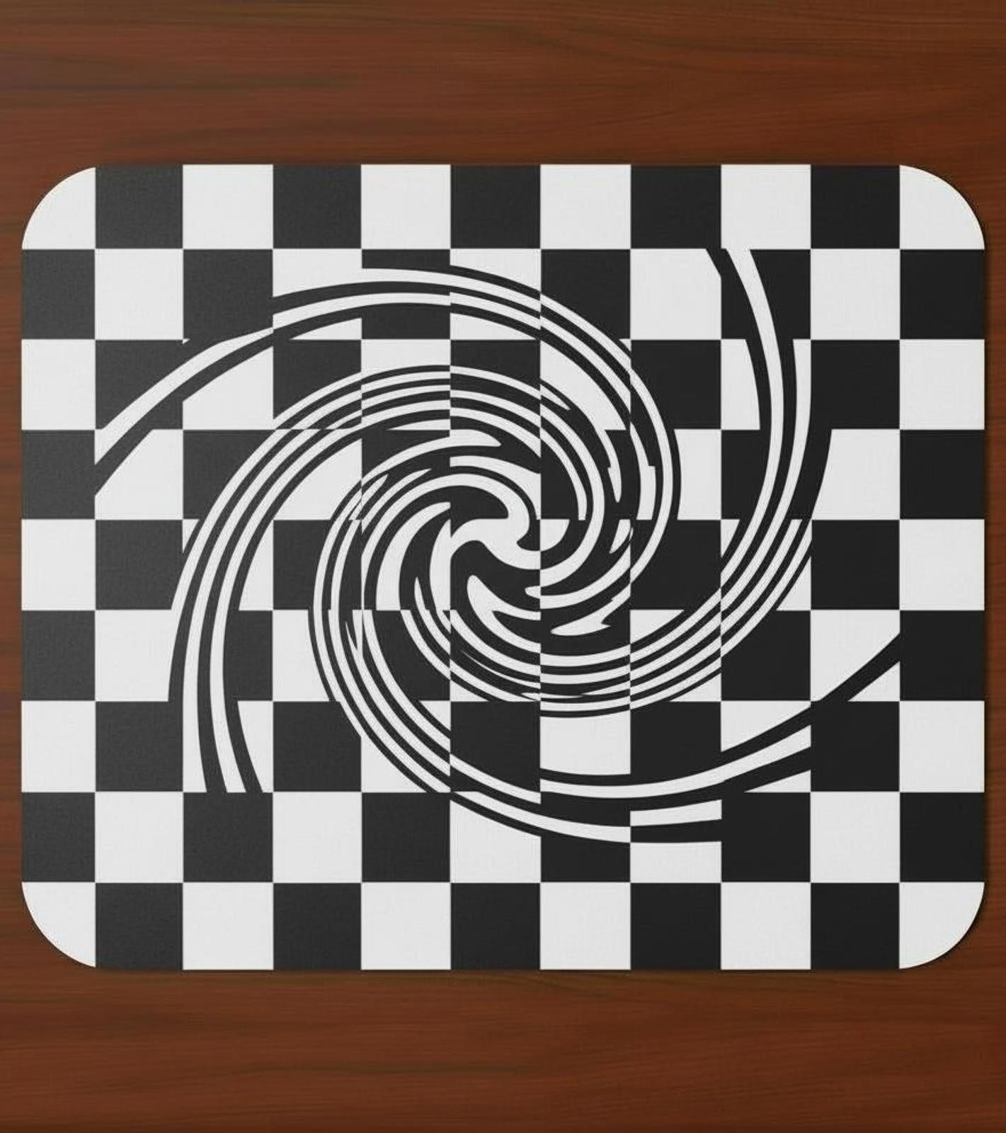 Black Checkerboard Swirl 9.5 x 8 Mouse Pad With Anti-Slip Rubber Back USA Made