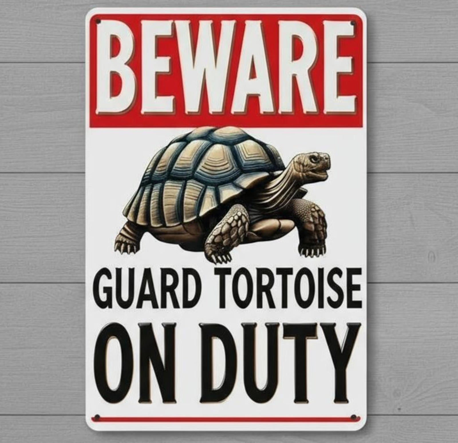 Beware Guard Tortoise On Duty 8 x 12 Novelty Metal Sign Shrink-Wrapped New!