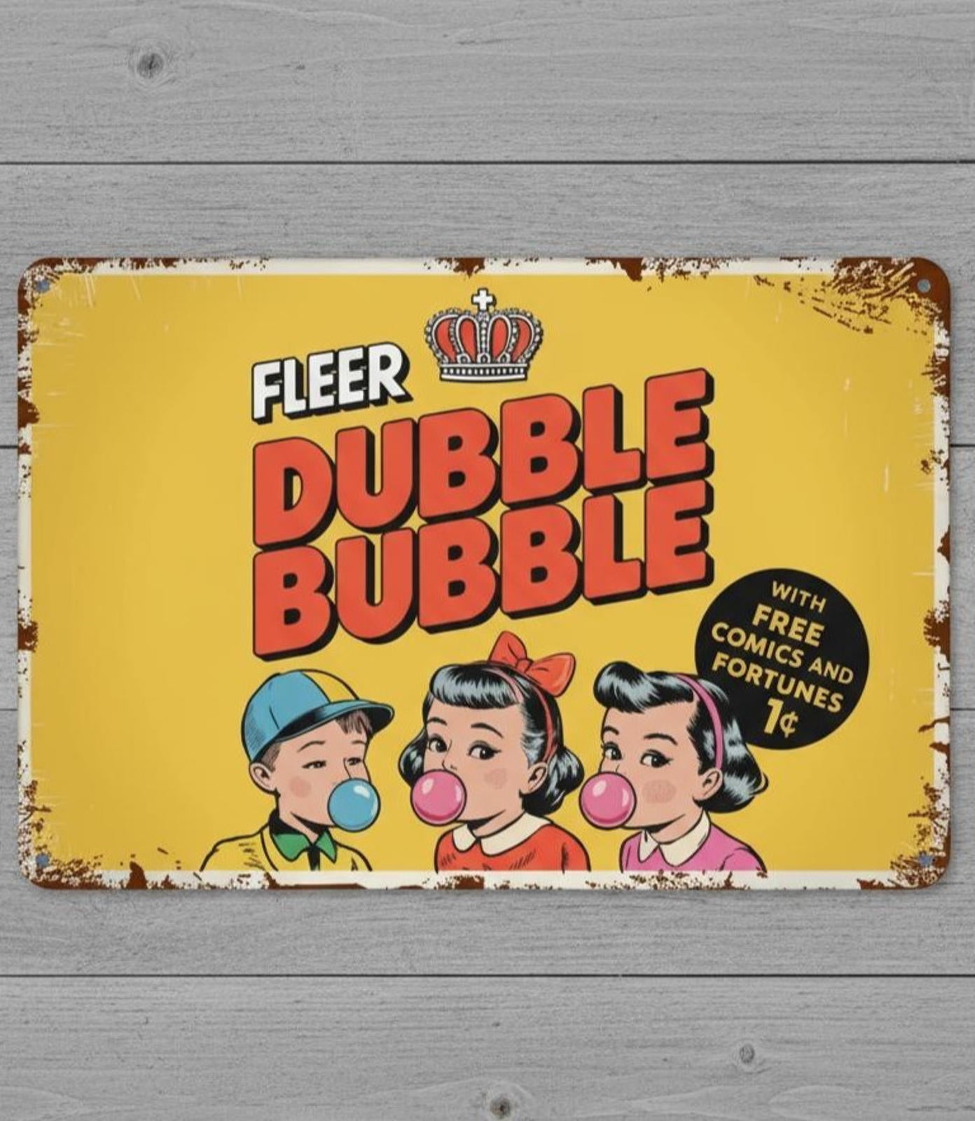 Fleer Dubble Bubble 8 x 12 Vintage Novelty Metal Sign New!