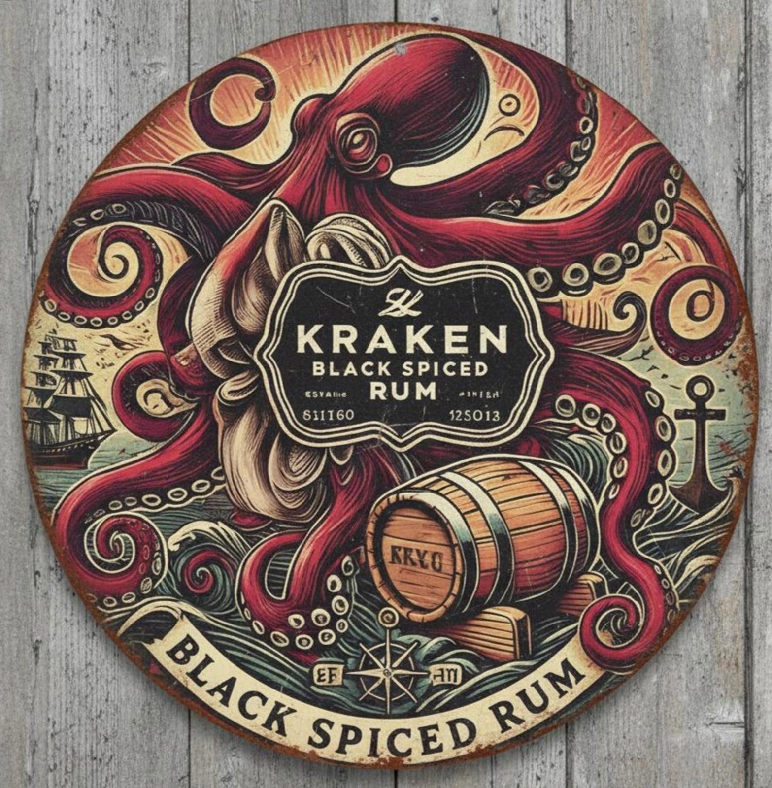 The Kraken Black Spiced Rum 8" Diameter Novelty Metal Sign Made In USA