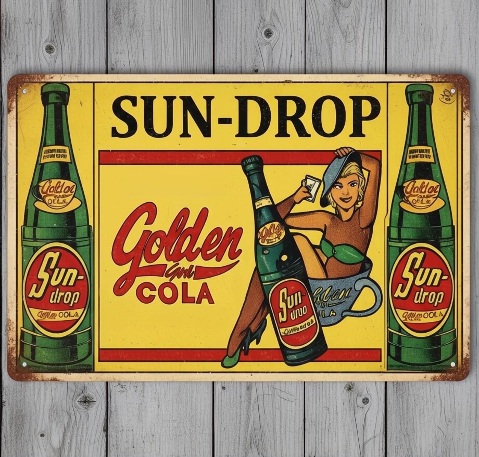 Sun-Drop Golden Girl Cola 8 x 12 Vintage Novelty Metal Sign Made In USA