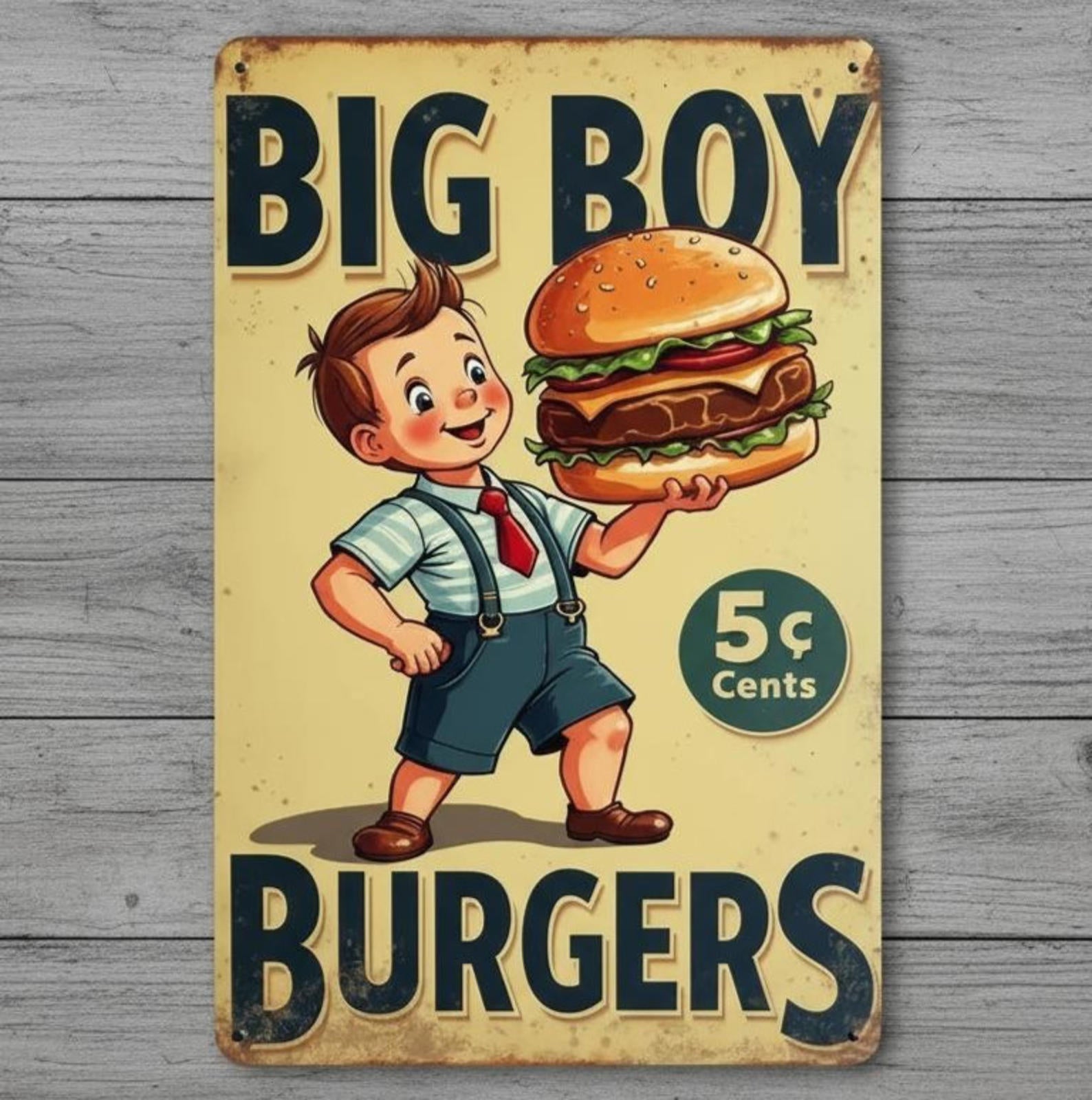 Big Boy Hamburger 5 Cents 8 x 12 Novelty Vintage Metal Sign Shrink-wrapped New!