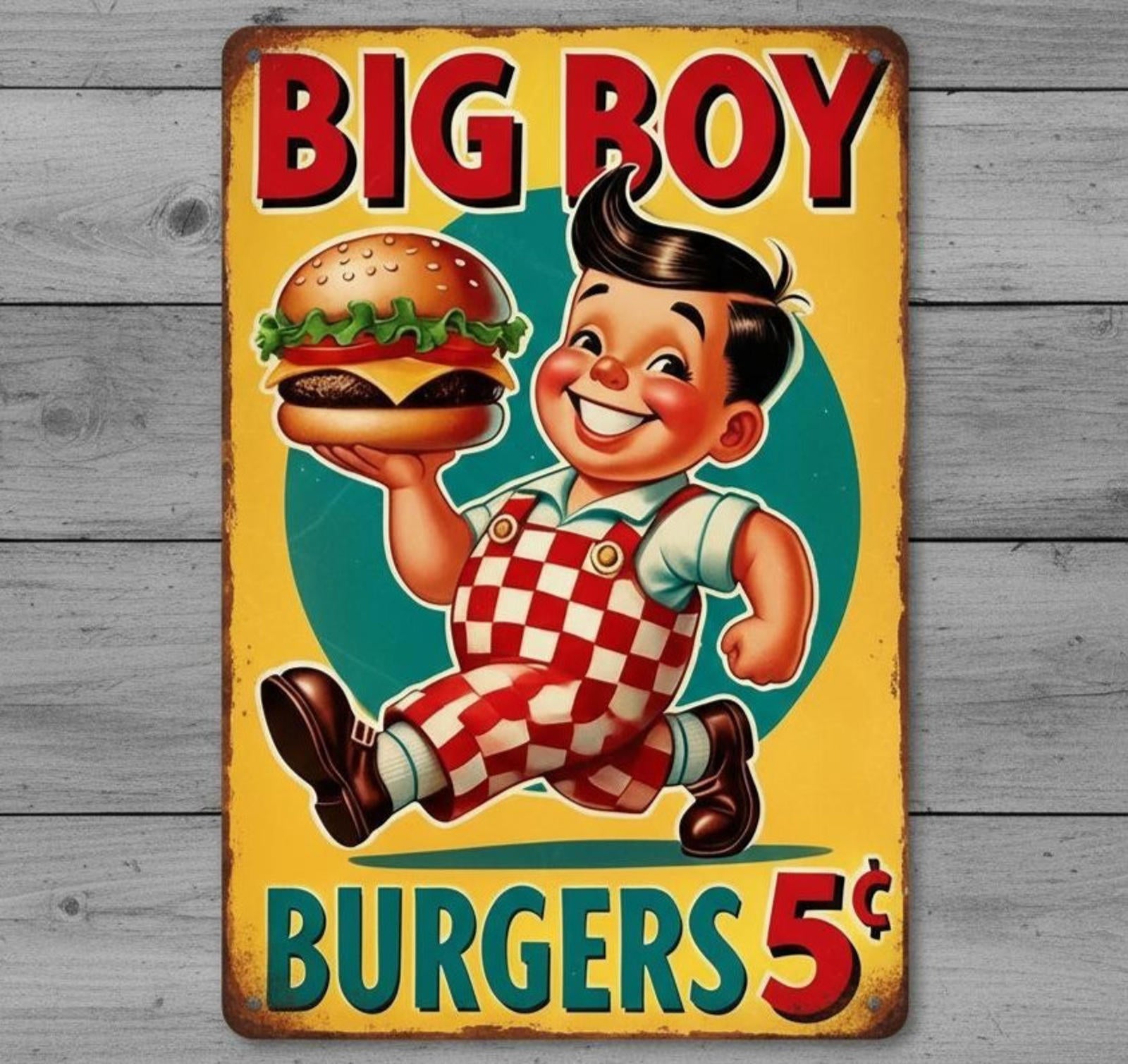 Big Boy Hamburger 5 Cents 8 x 12 Novelty Vintage Metal Sign Shrink-wrapped New!