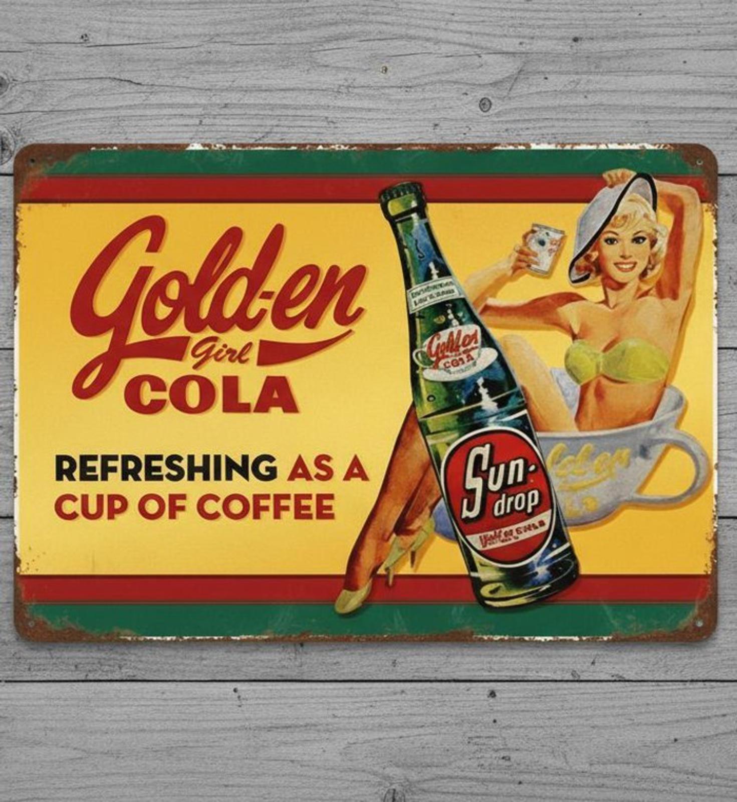 Golden Girl Cola Sun-Drop 8 x 12 Vintage Novelty Metal Sign New!