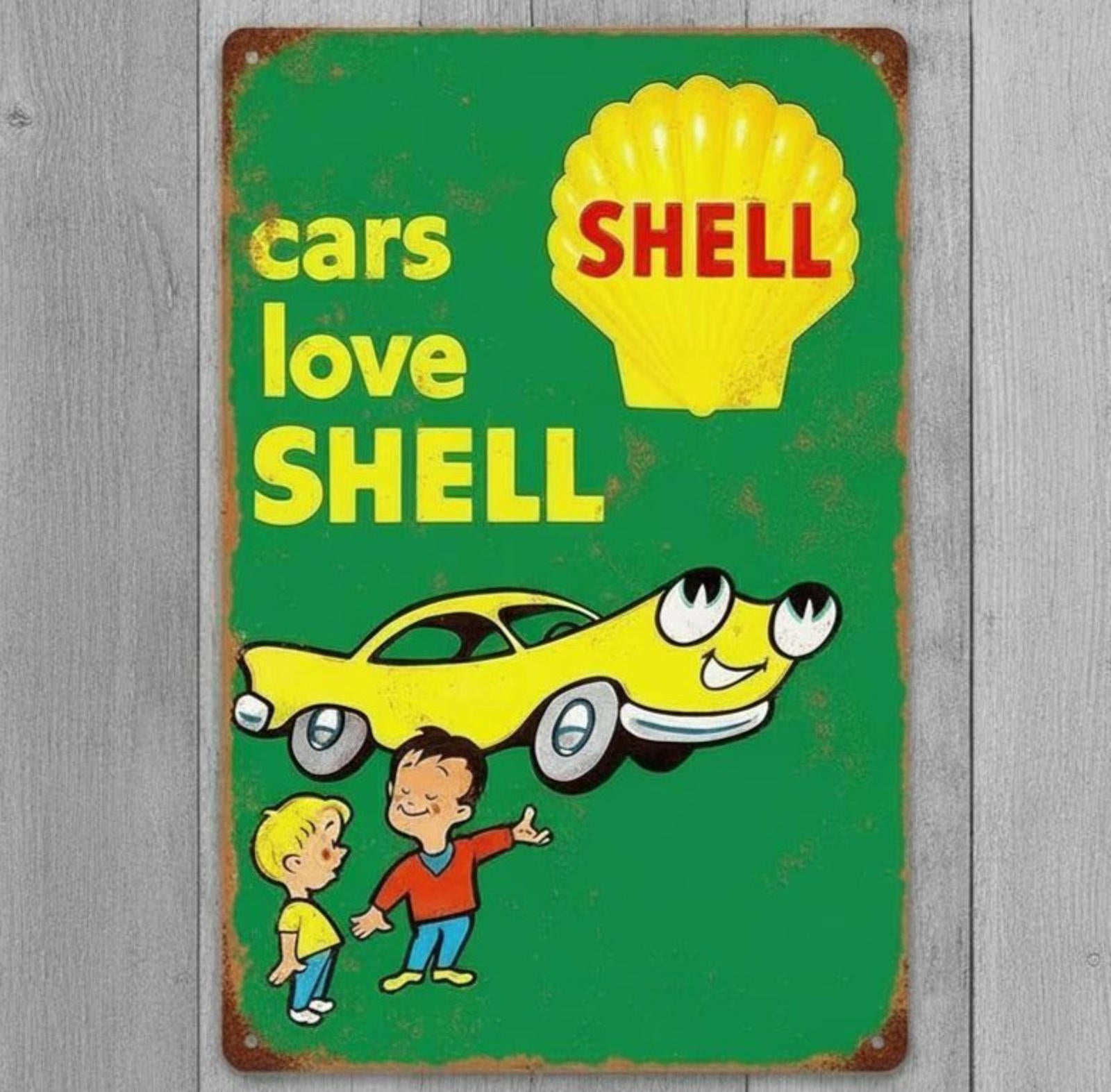 Cars Love Shell Gasoline 8 x 12 Vintage Novelty Metal Sign Made In USA New!