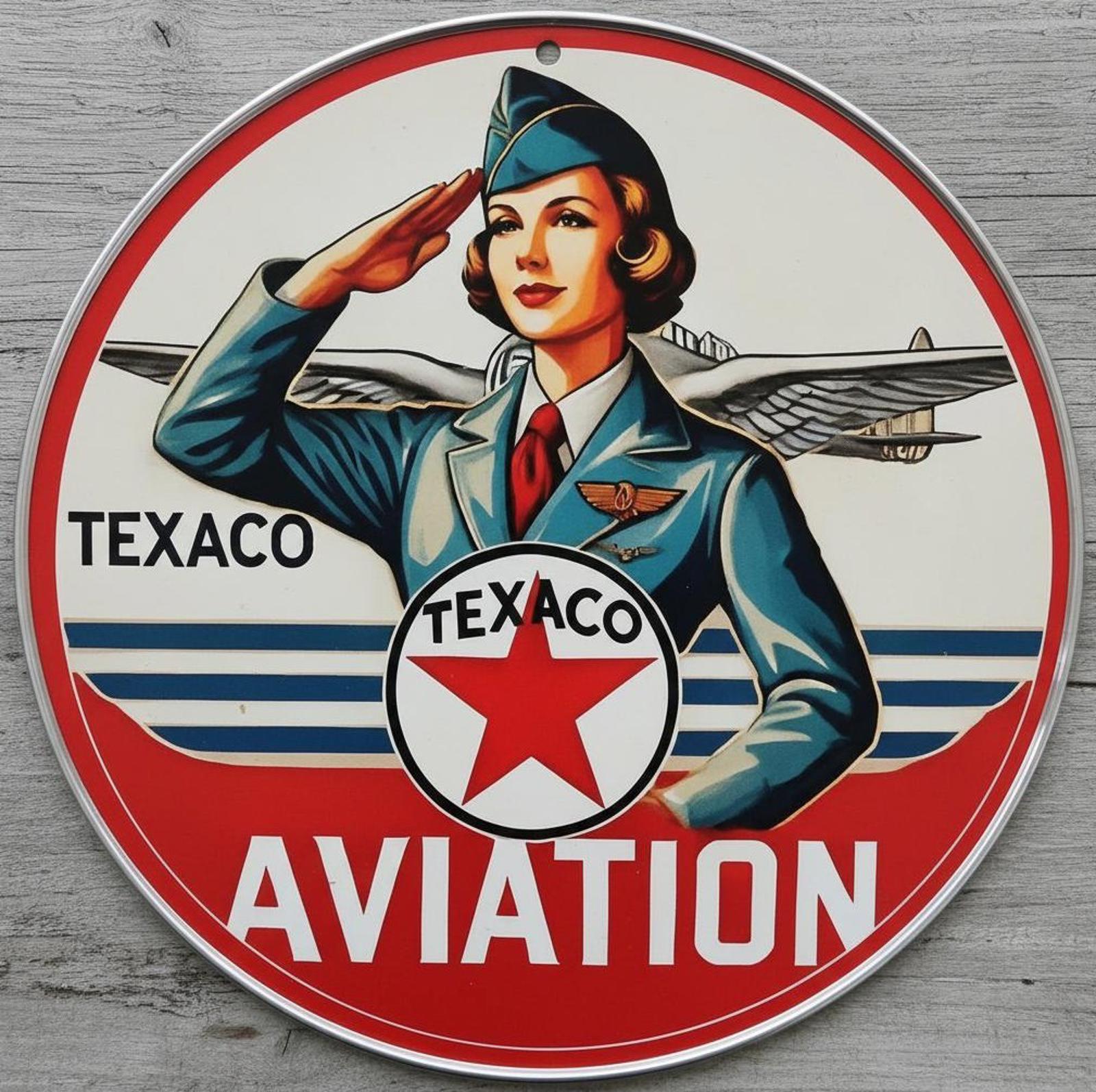 Texaco Aviation 8" Diameter Novelty Metal Sign Made In USA New!