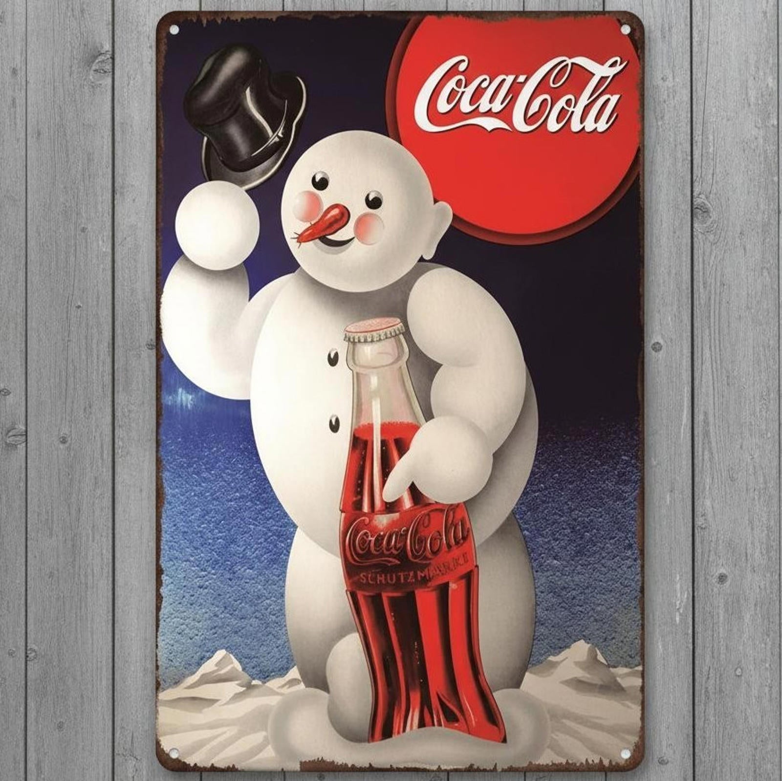 Coca-Cola Snowman 8 x 12 Vintage Novelty Metal Sign Made In USA New!