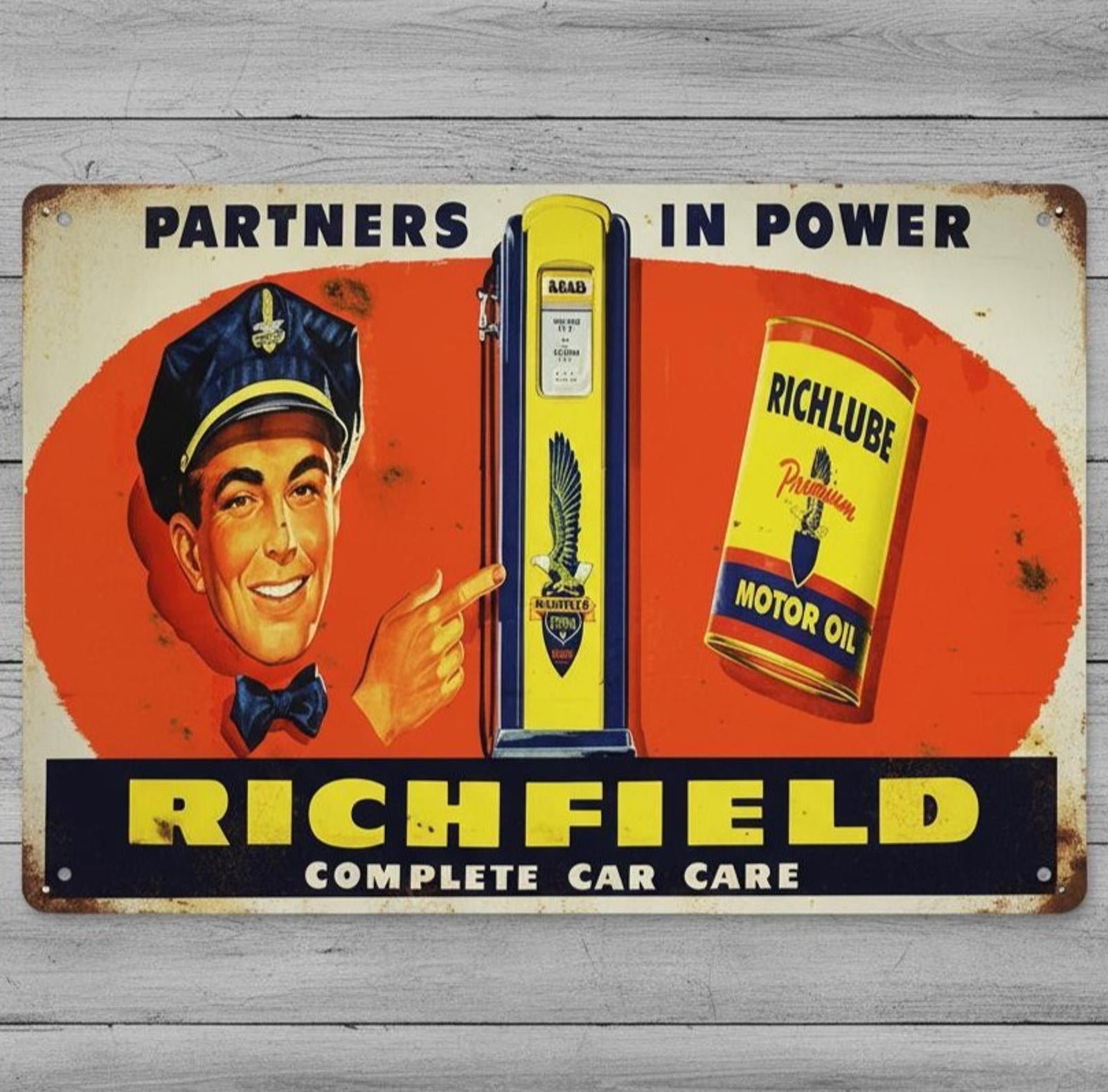 Richfield Richlube Motor Oil 8 x 12 Vintage Novelty Metal Sign Made In USA New!
