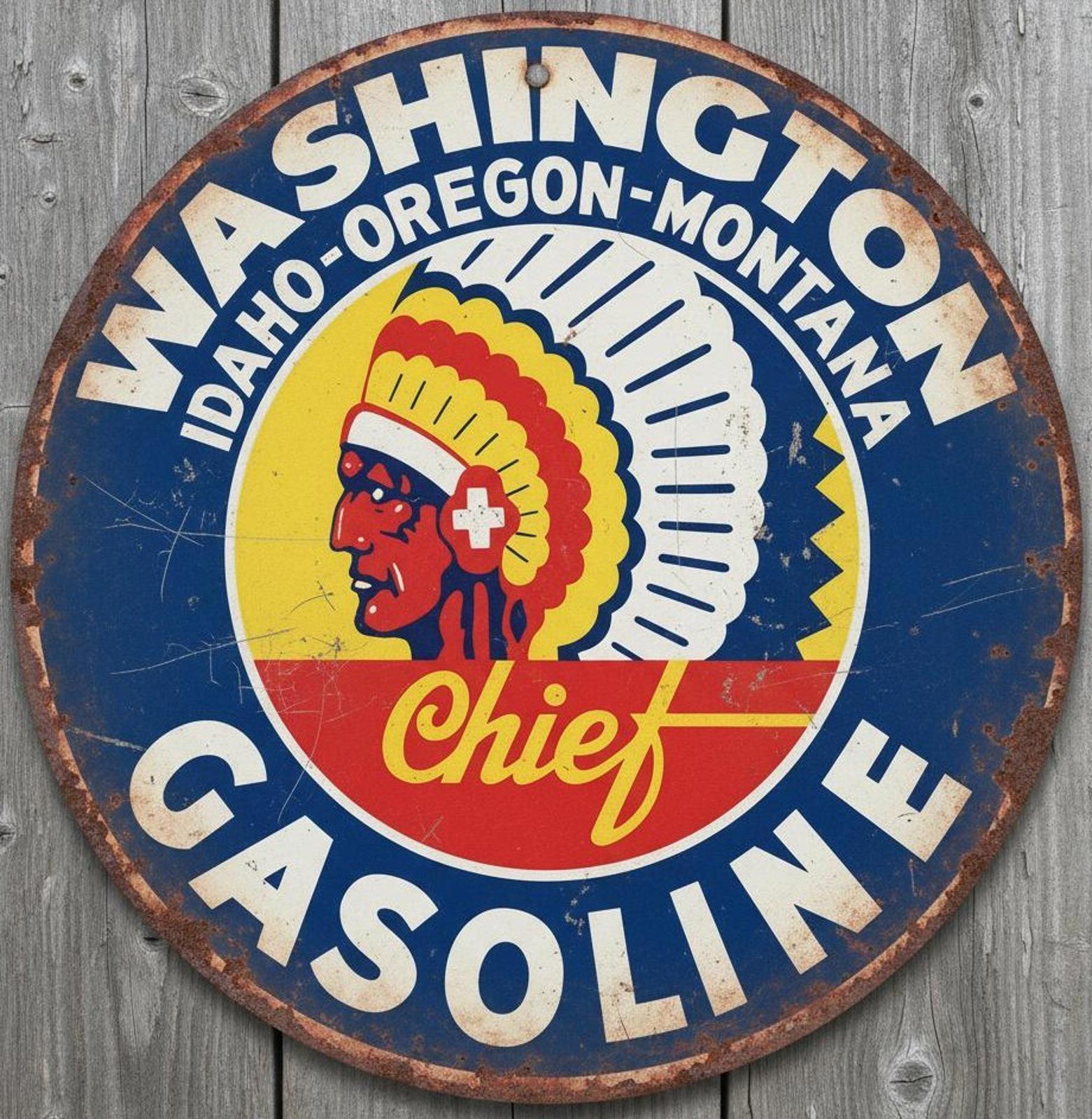 Washington Gasoline 12" Diameter Vintage Novelty Metal Sign Made In USA New!