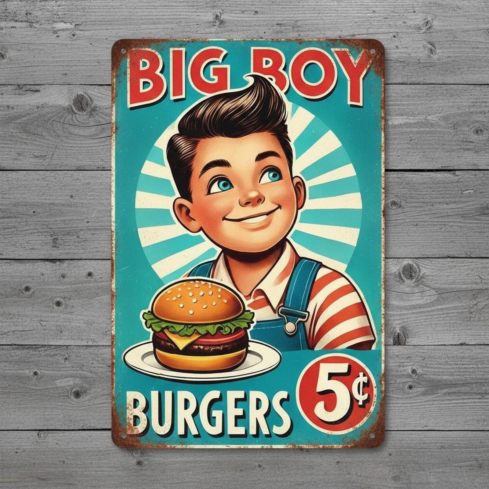 Big Boy Hamburger 5 Cents 8 x 12 Novelty Vintage Metal Sign Shrink-wrapped New!